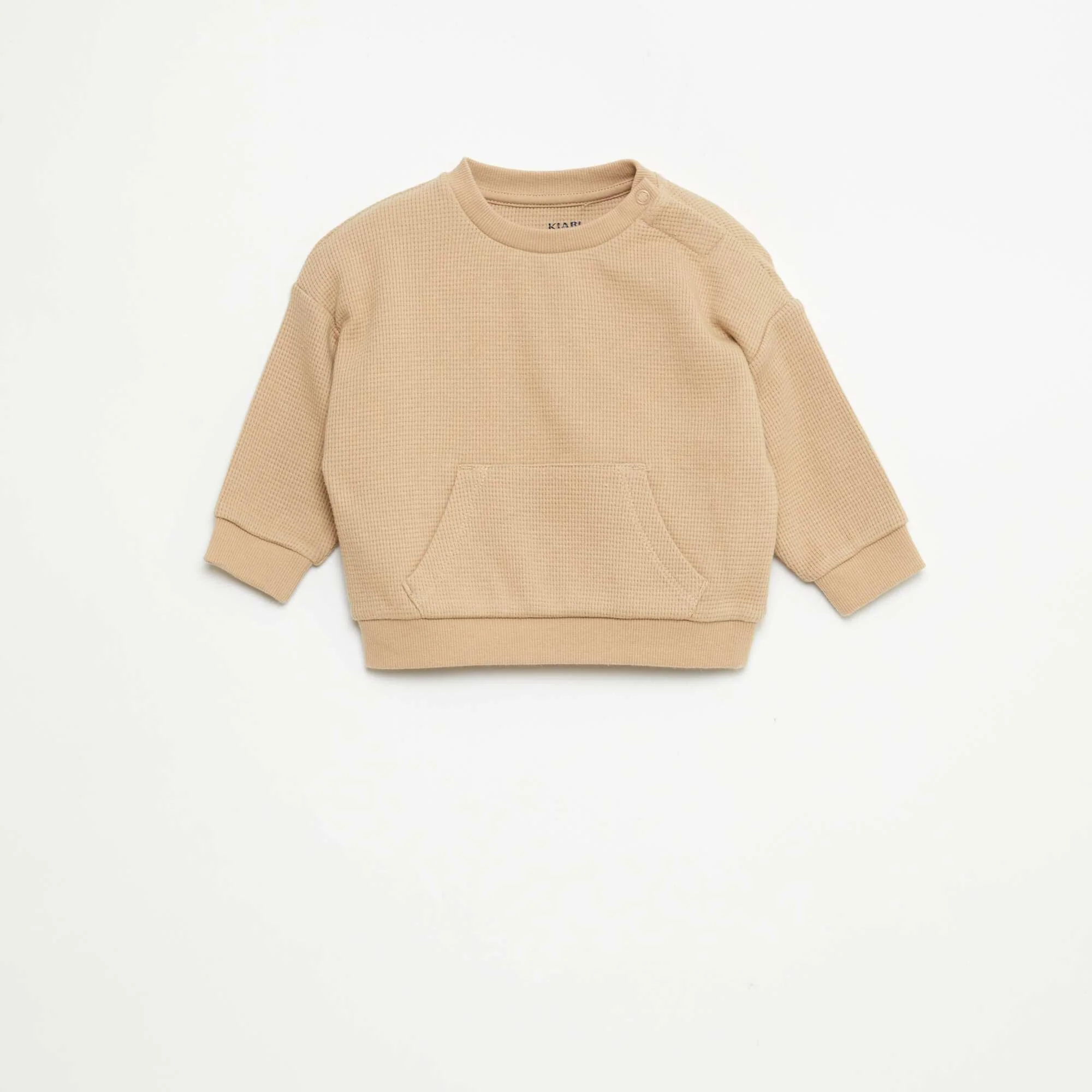 Waffle-knit sweatshirt and trousers set - 2-piece set BEIGE - Image 3