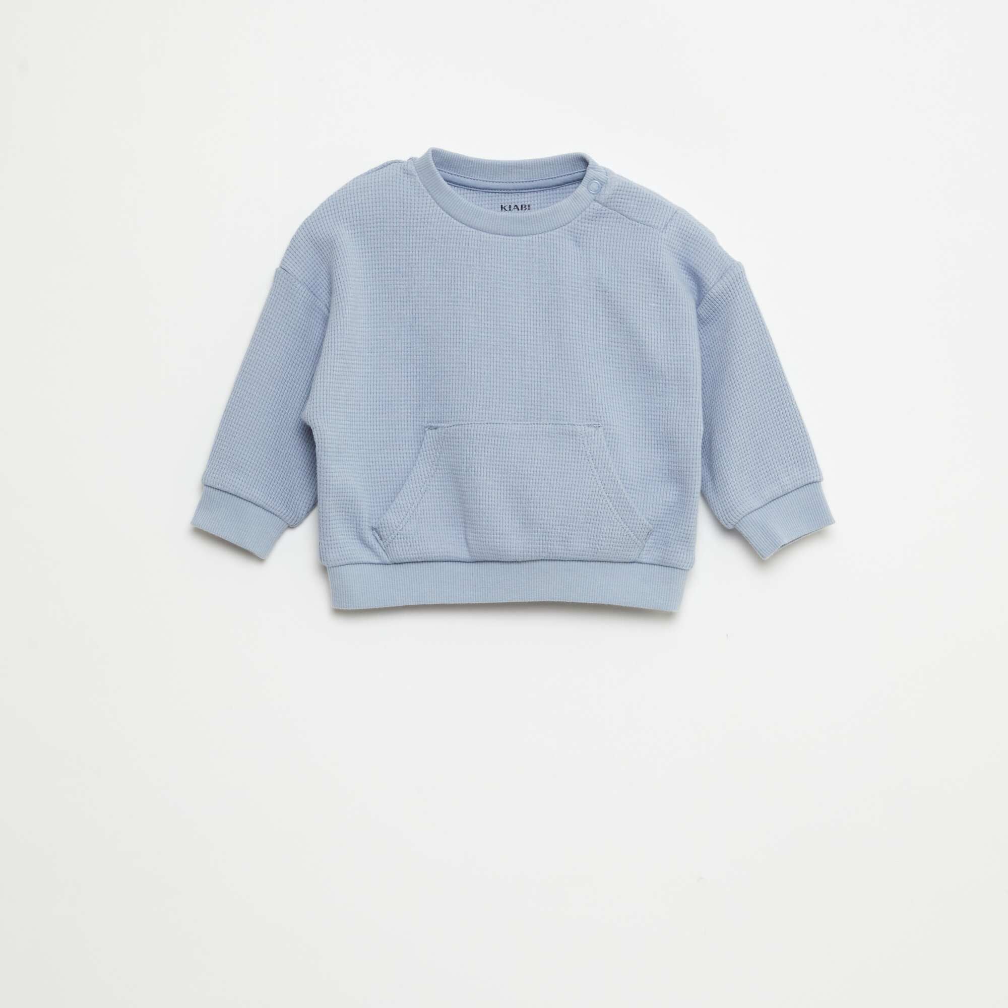 Waffle-knit sweatshirt and trousers set - 2-piece set BLUE - Image 3