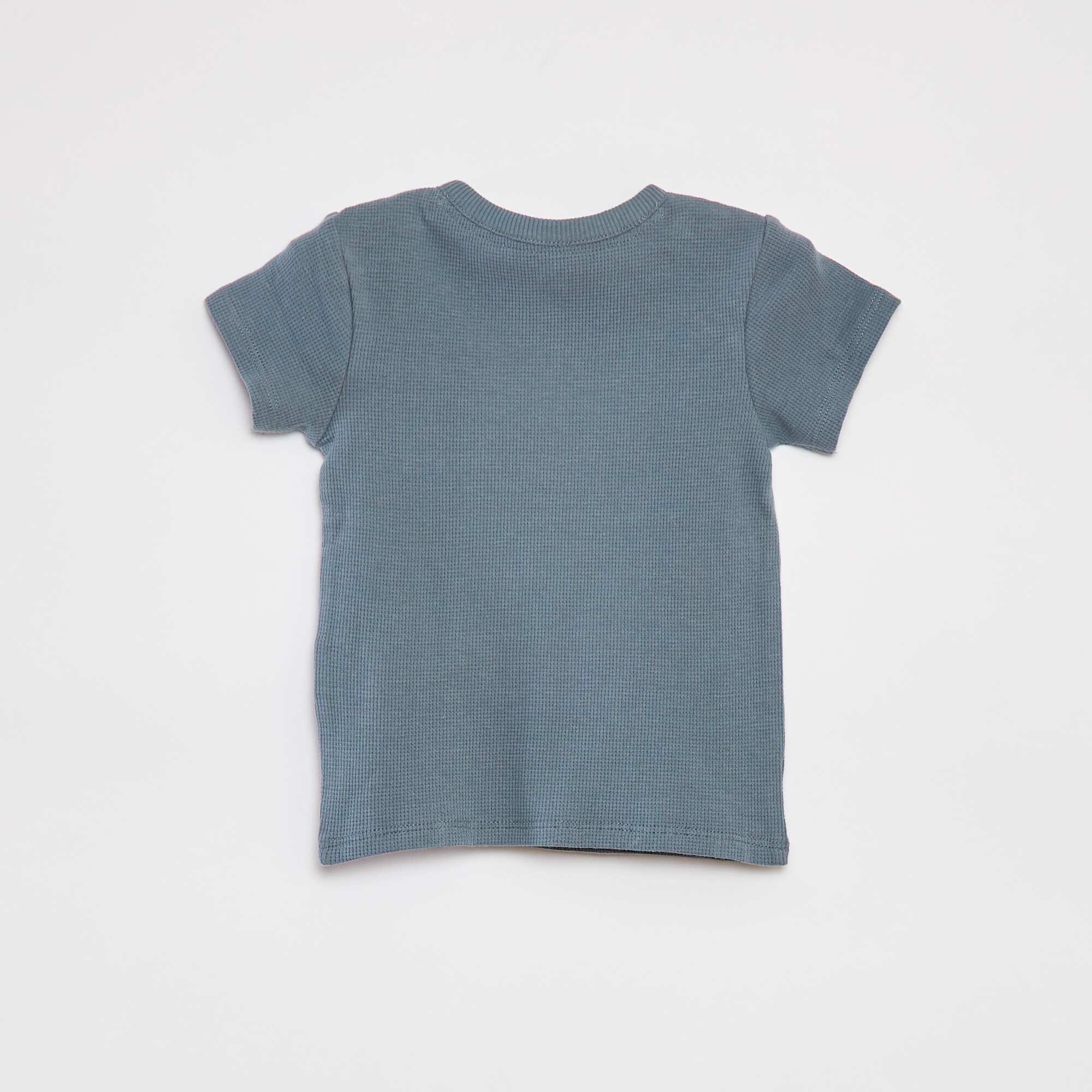 Waffle-knit T-shirt and shorts pyjama set - 2-piece set BLUE - Image 5