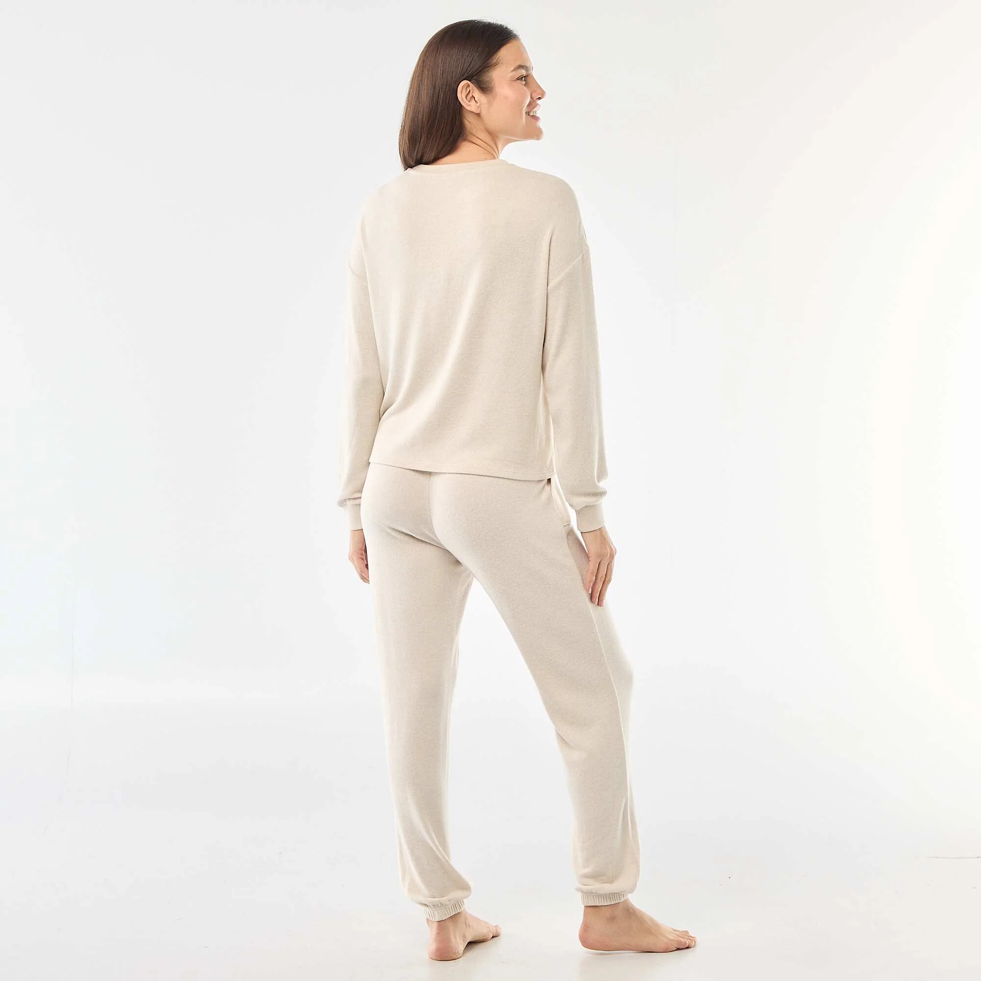 Warm Knit Long Pajamas - 2 Piece Set BEIGE - Image 2