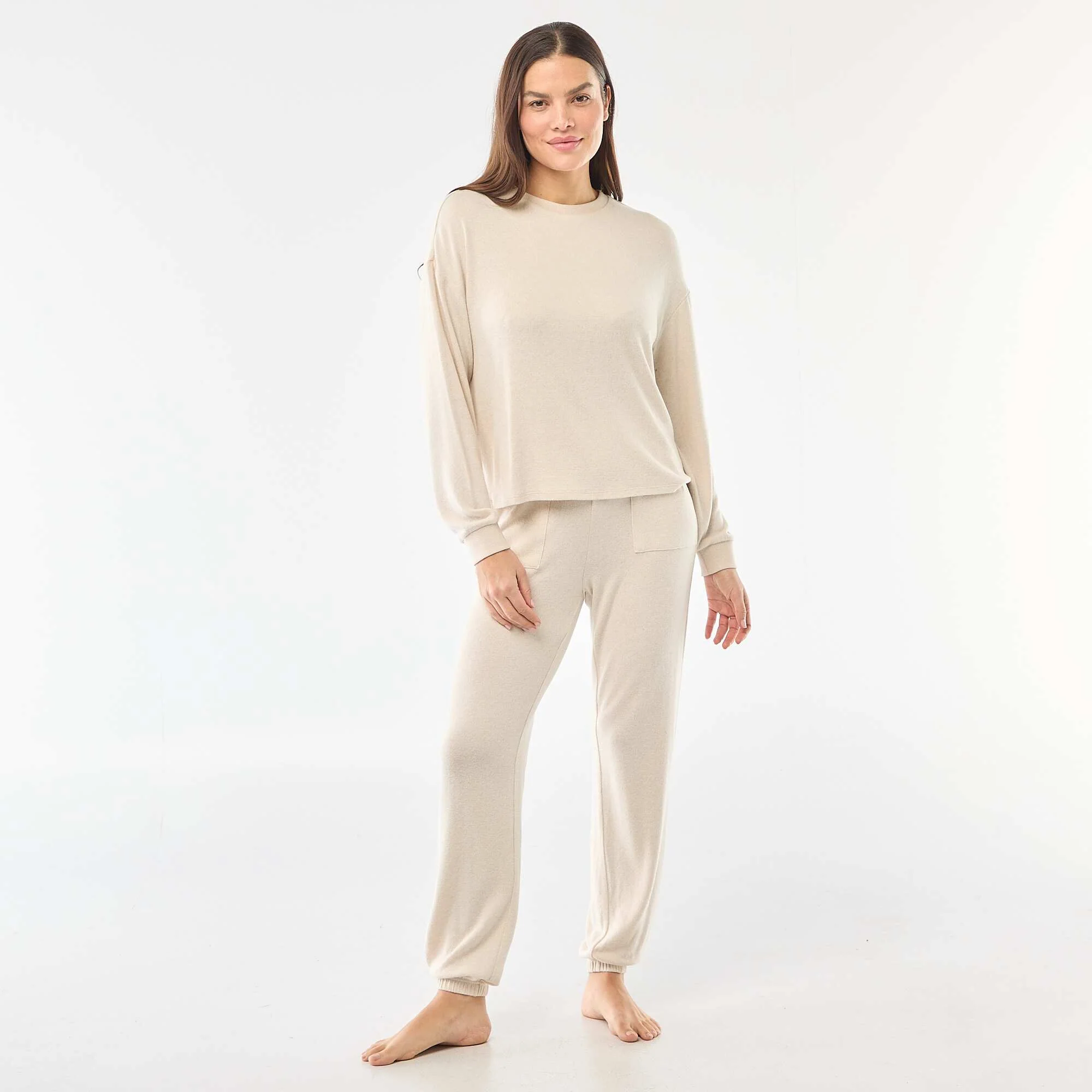 Warm Knit Long Pajamas - 2 Piece Set BEIGE - Image 3