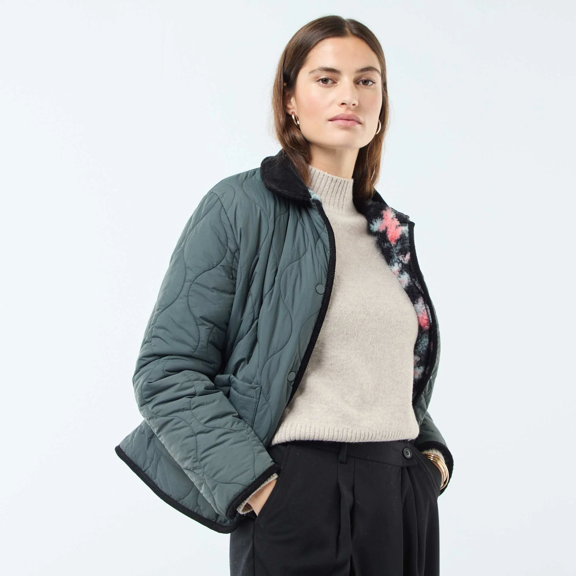 Warm Reversible Padded Jacket KHAKI - Image 7