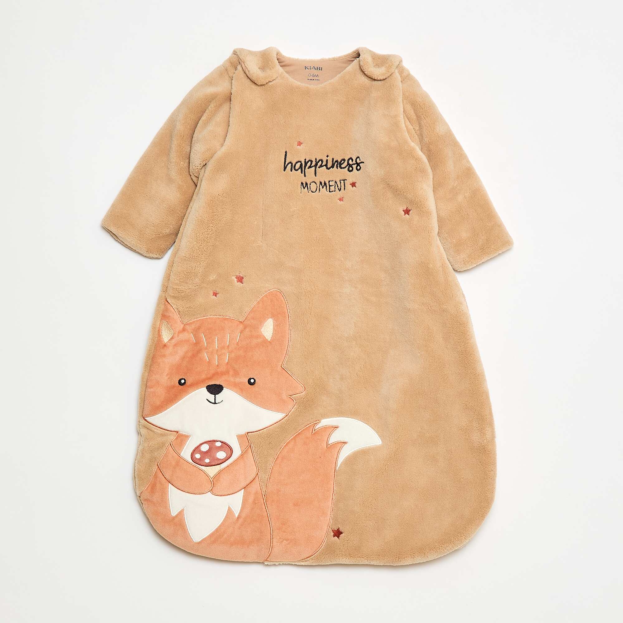 Warm sleeping bag with detachable sleeves with snap fasteners BEIGE