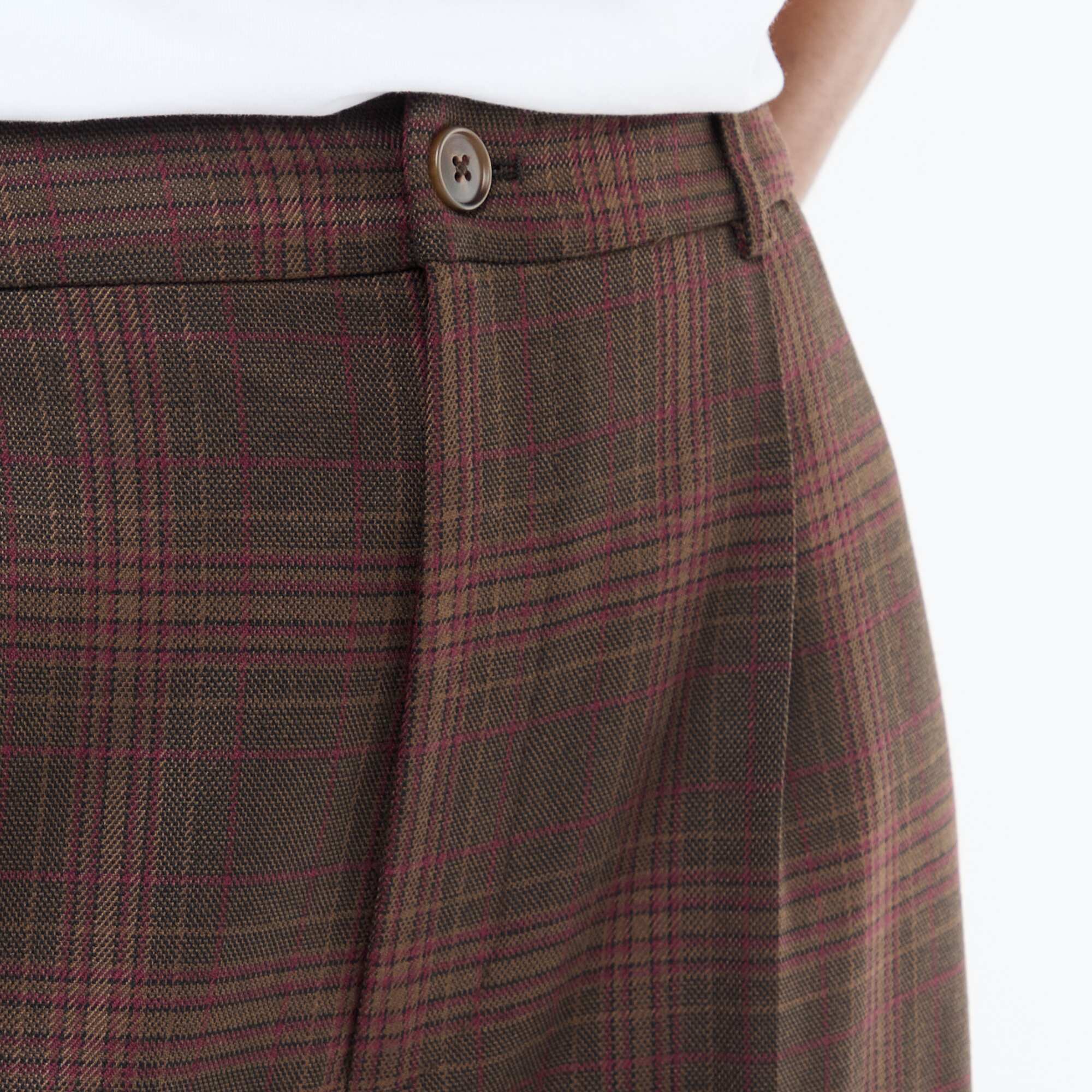 Wide-Leg Checkered Trousers BROWN - Image 4