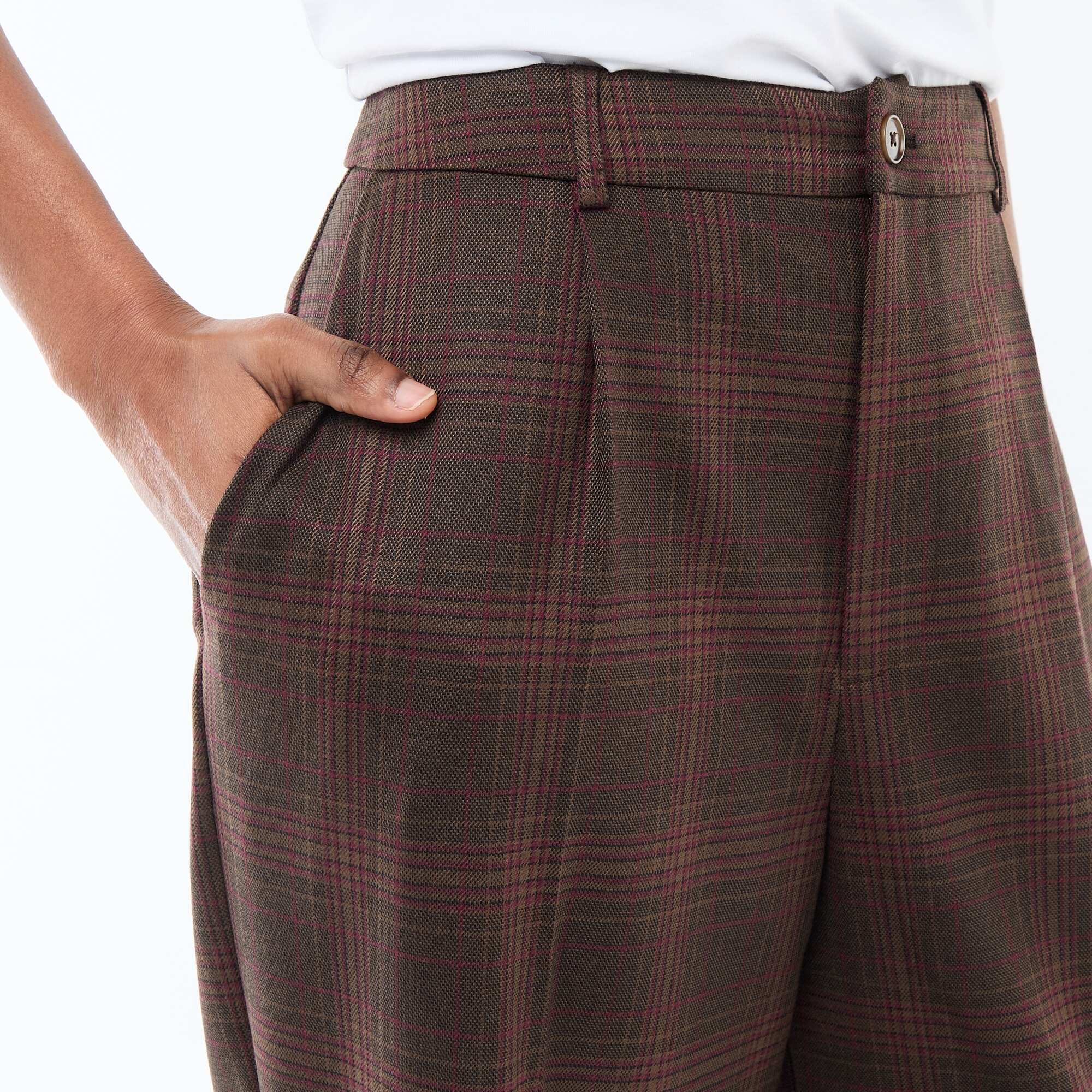 Wide-Leg Checkered Trousers BROWN - Image 5