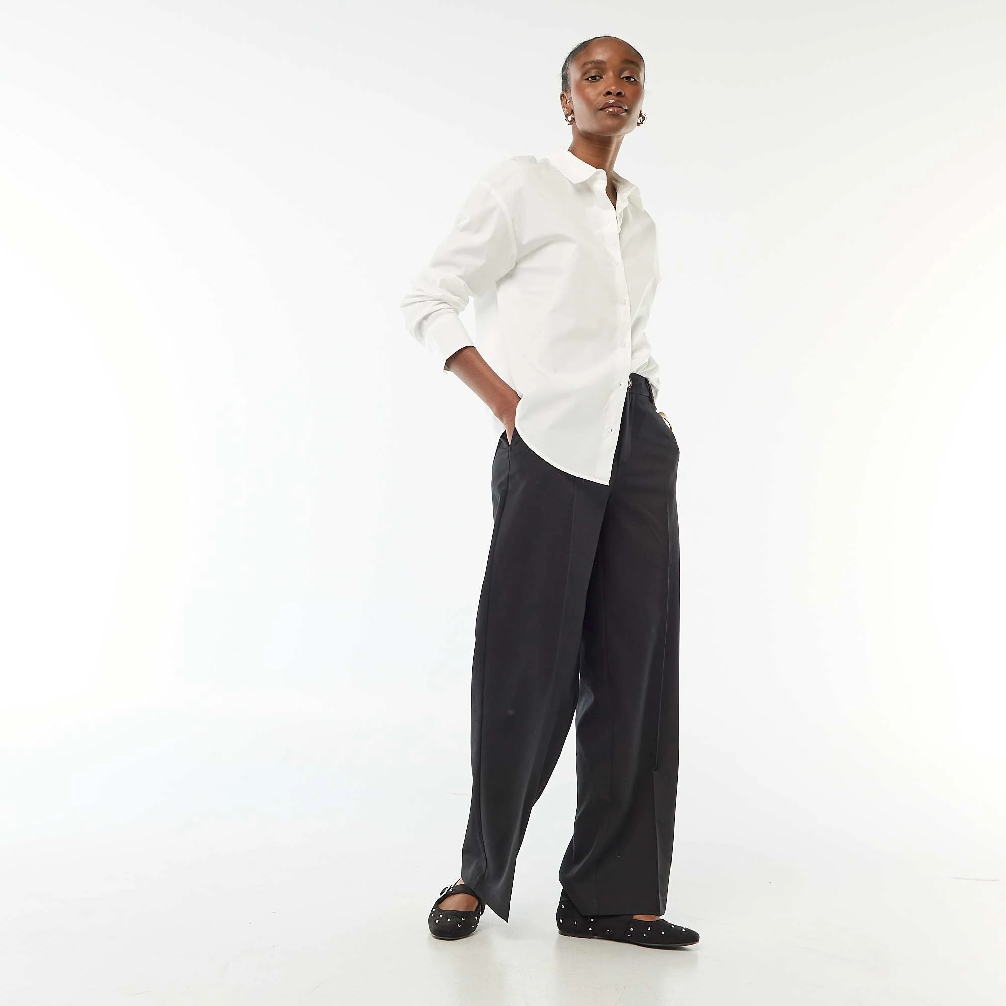 Wide Leg Fluid Trousers BLACK