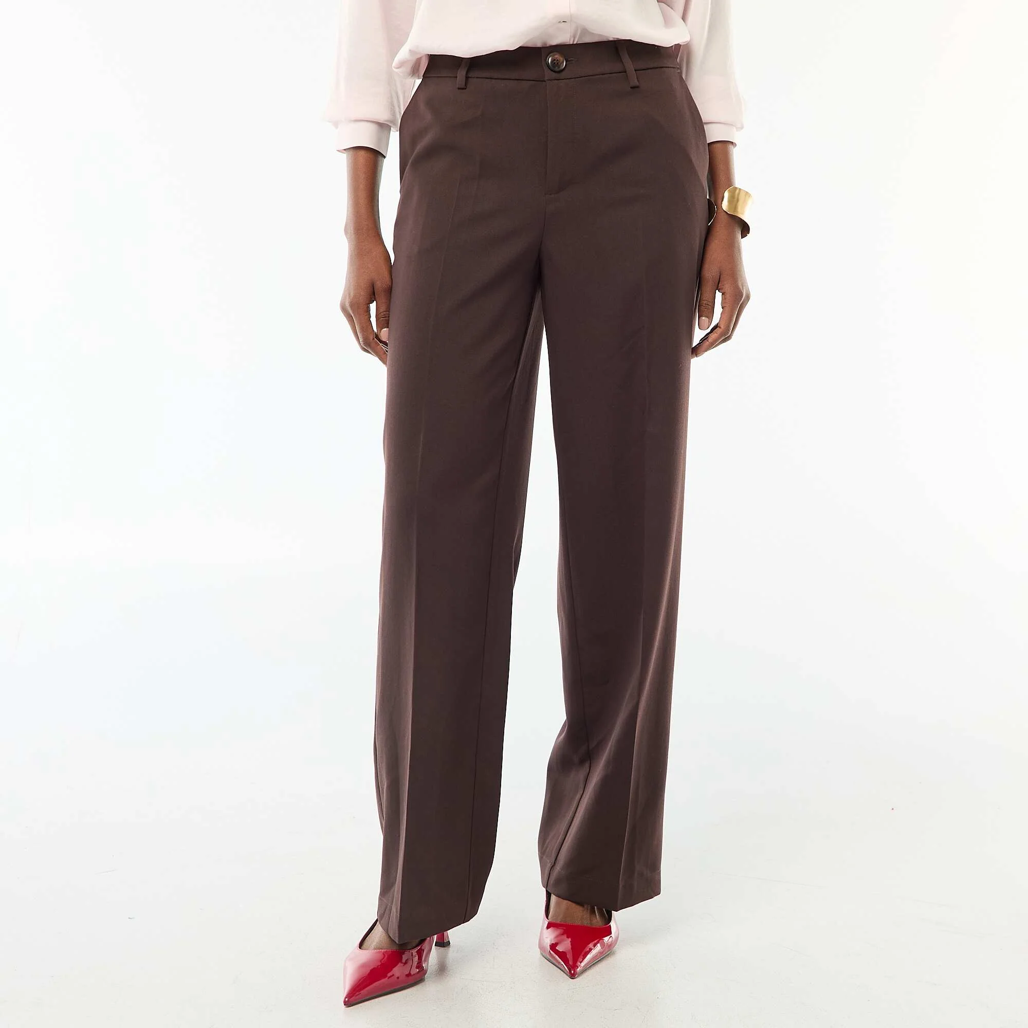 Wide Leg Fluid Trousers BROWN - Image 2