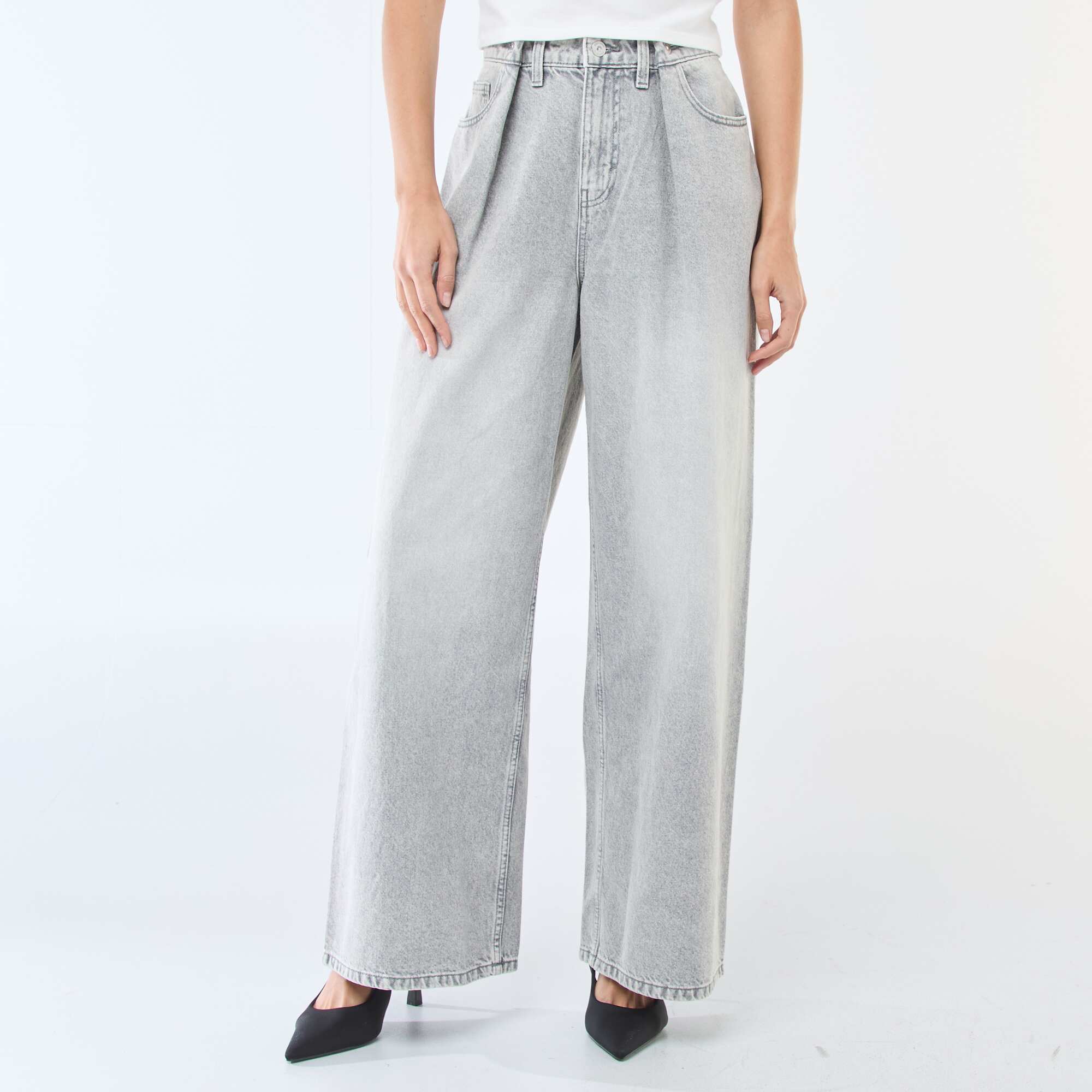 Wide leg high-waisted jeans GREY - Image 2