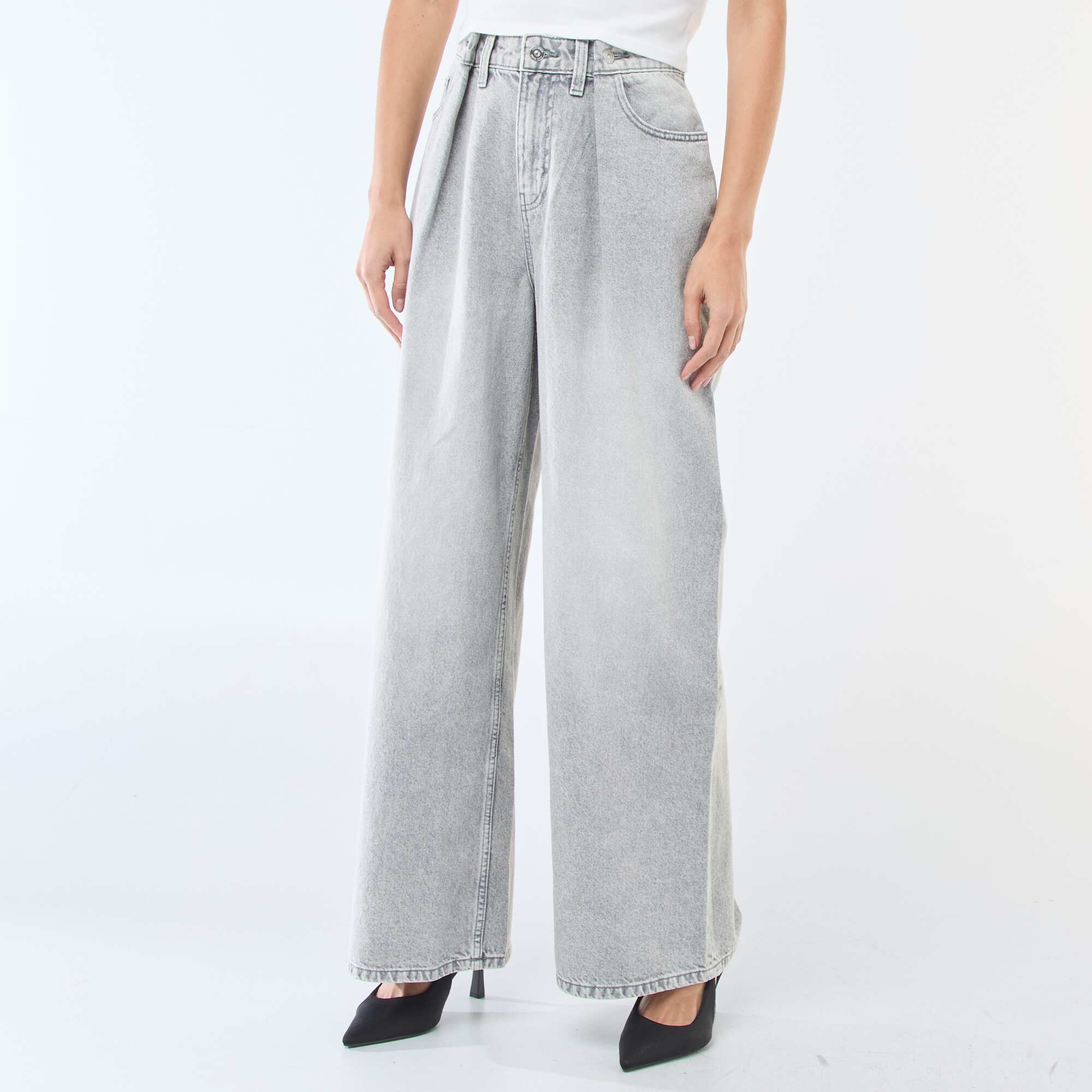 Wide leg high-waisted jeans GREY - Image 4
