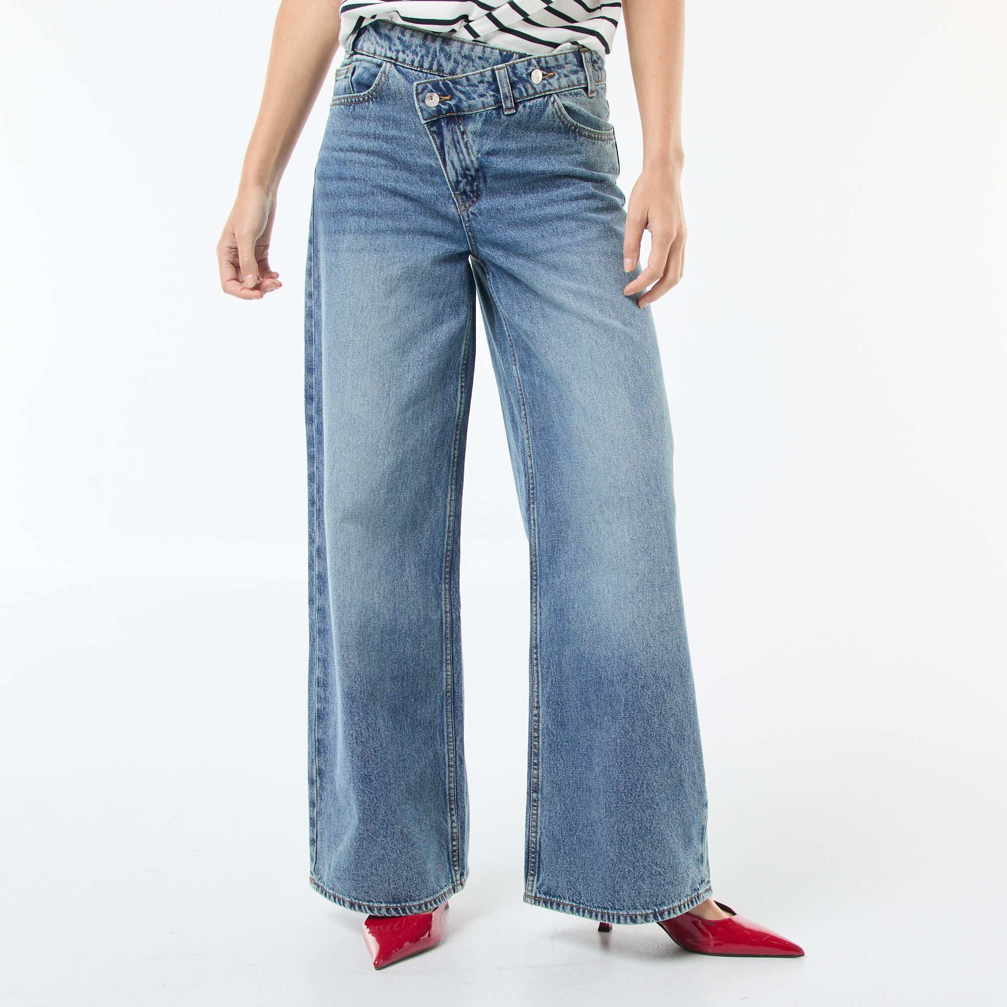 Wide Leg Jeans with Double Button Fastening BLUE - Image 4