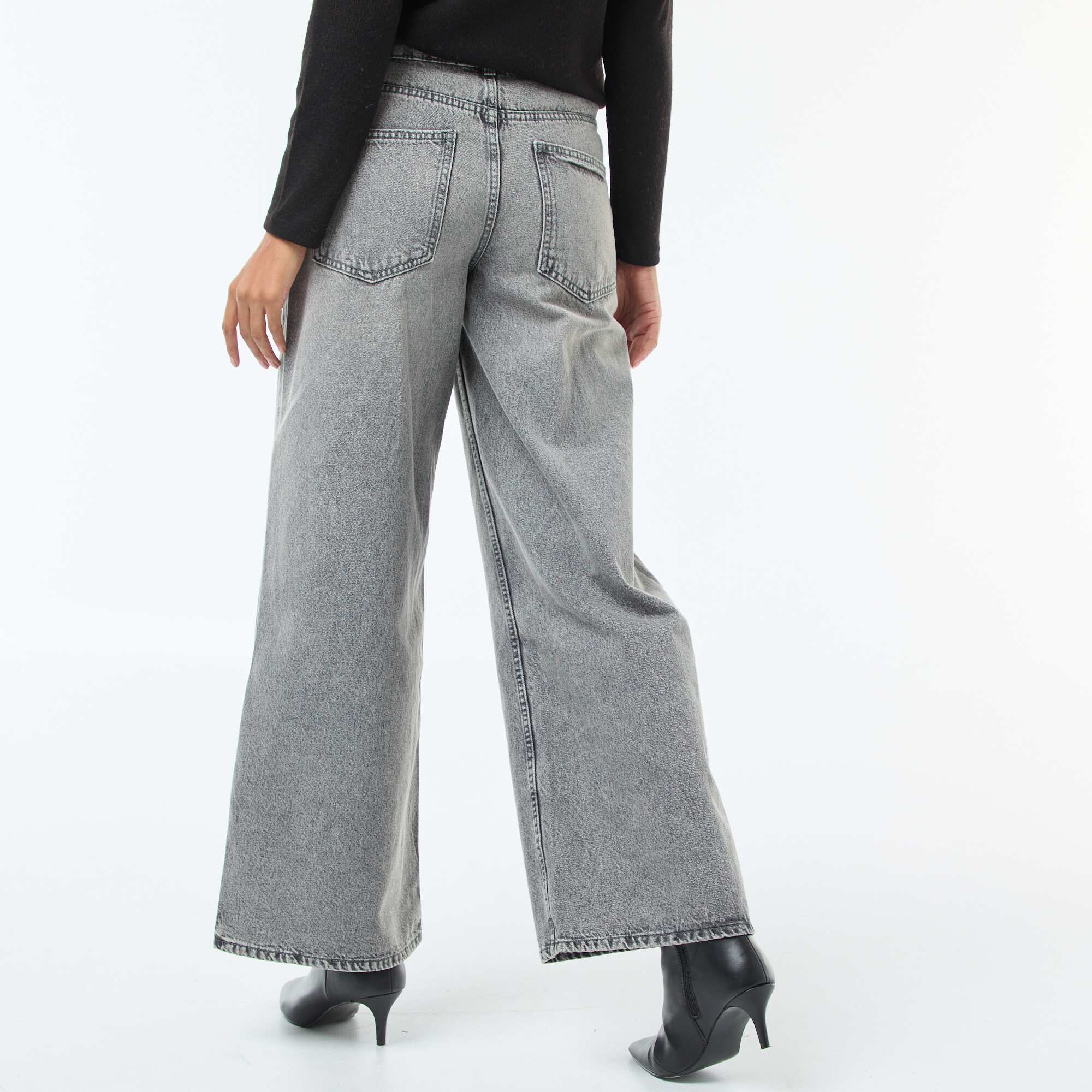 Wide Leg Jeans with Double Button Fastening GREY - Image 3
