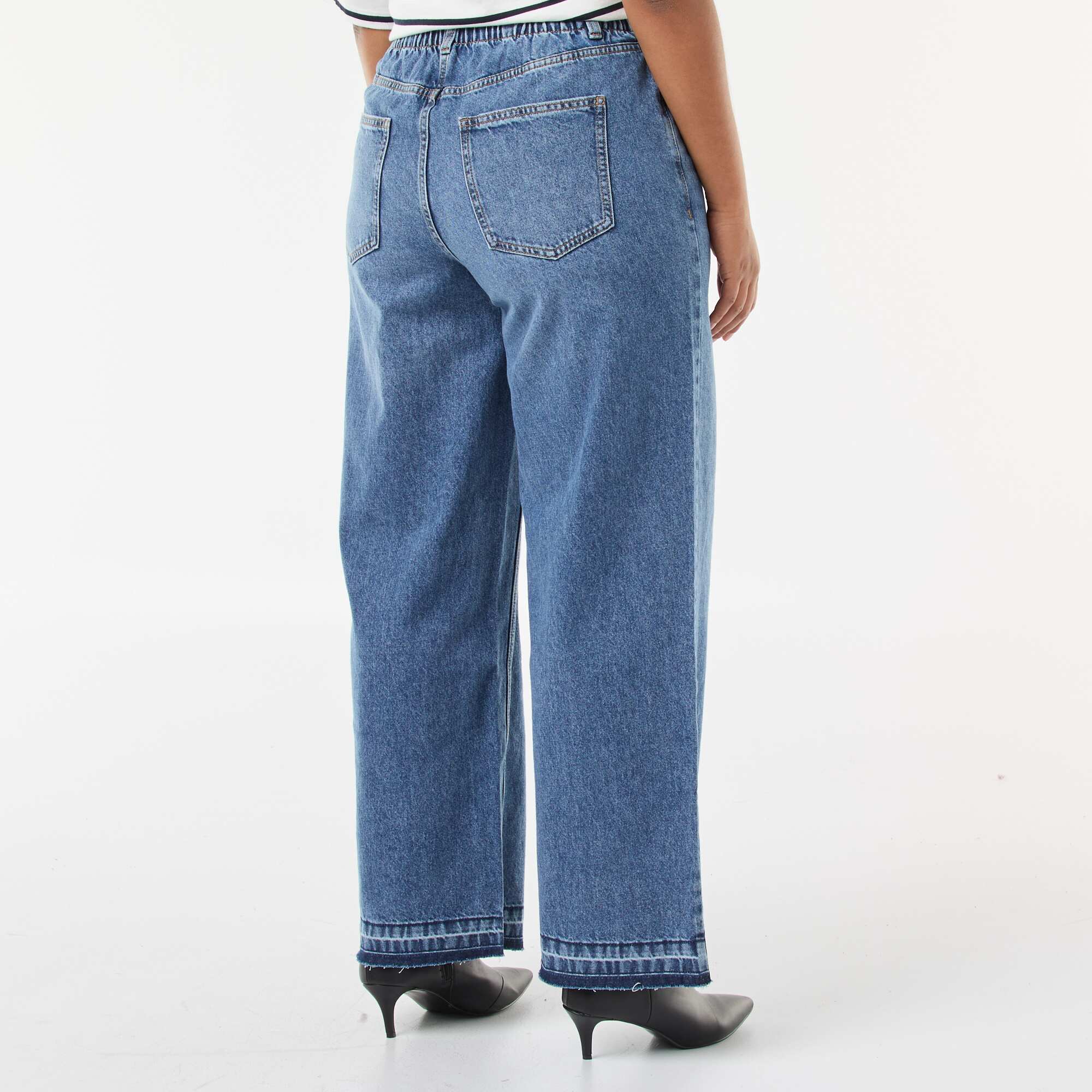 Wide Leg Jeans with Raw Hem BLUE - Image 3