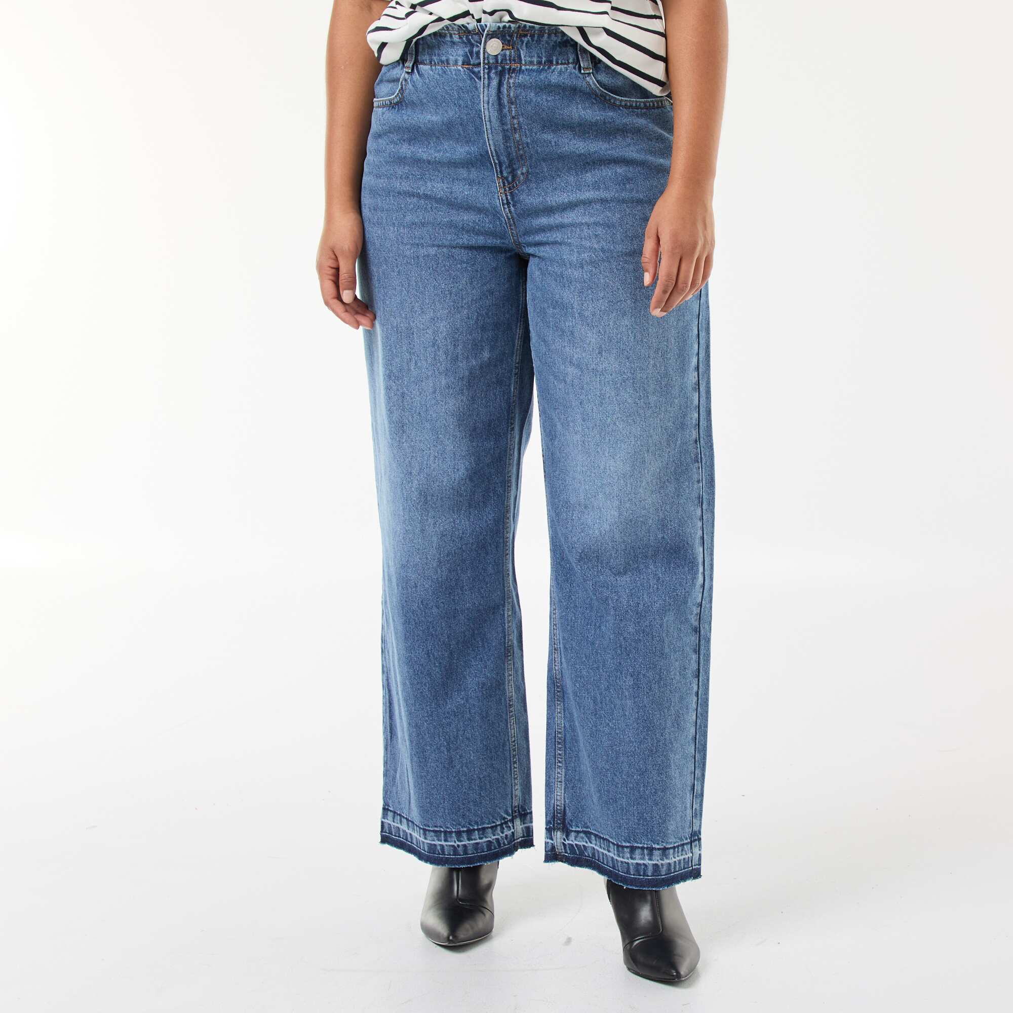 Wide Leg Jeans with Raw Hem BLUE - Image 4