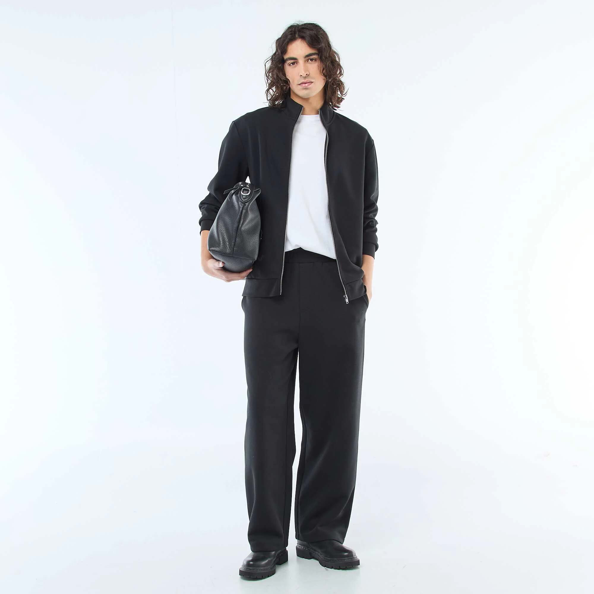 Wide-Leg Jogger Style Pants BLACK