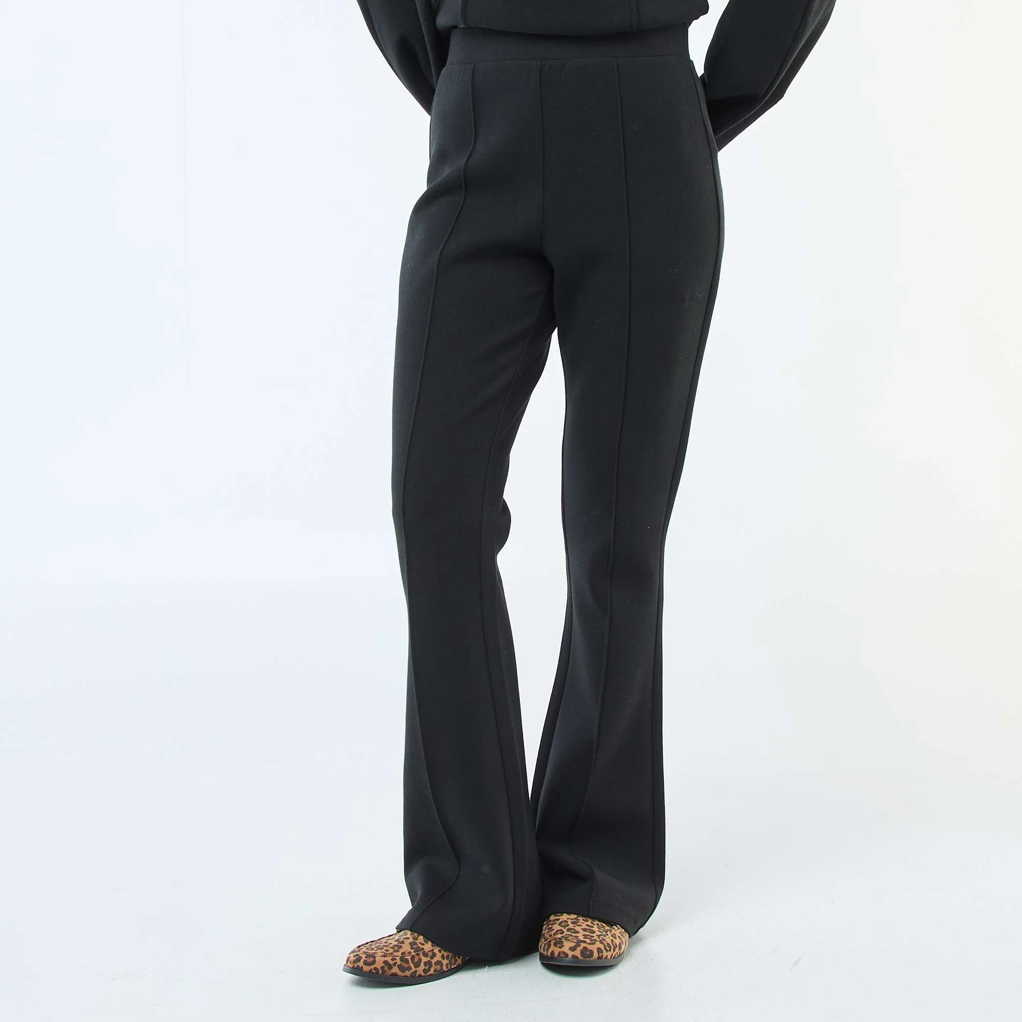 Wide-leg Light Fleece Pants BLACK - Image 2