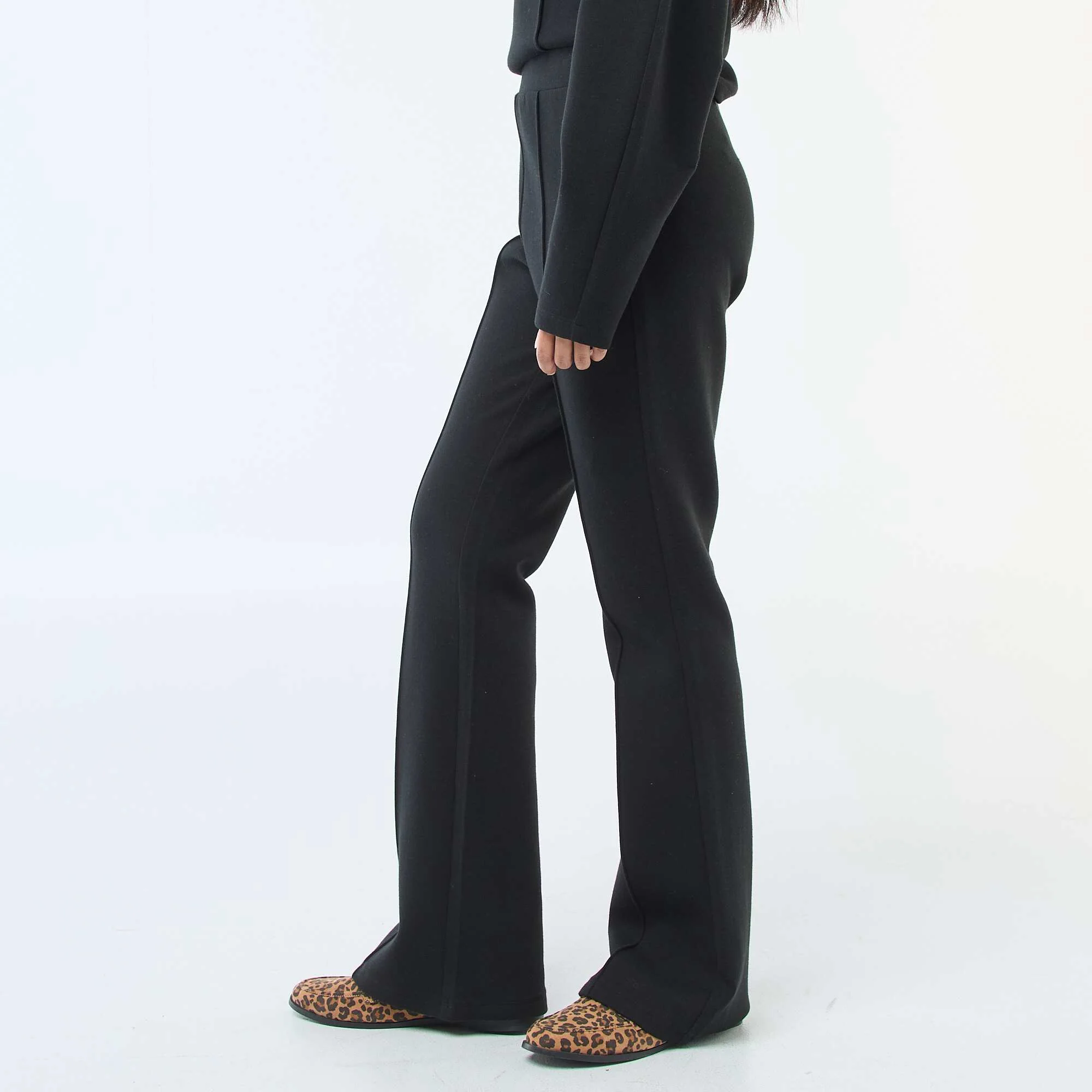 Wide-leg Light Fleece Pants BLACK - Image 3