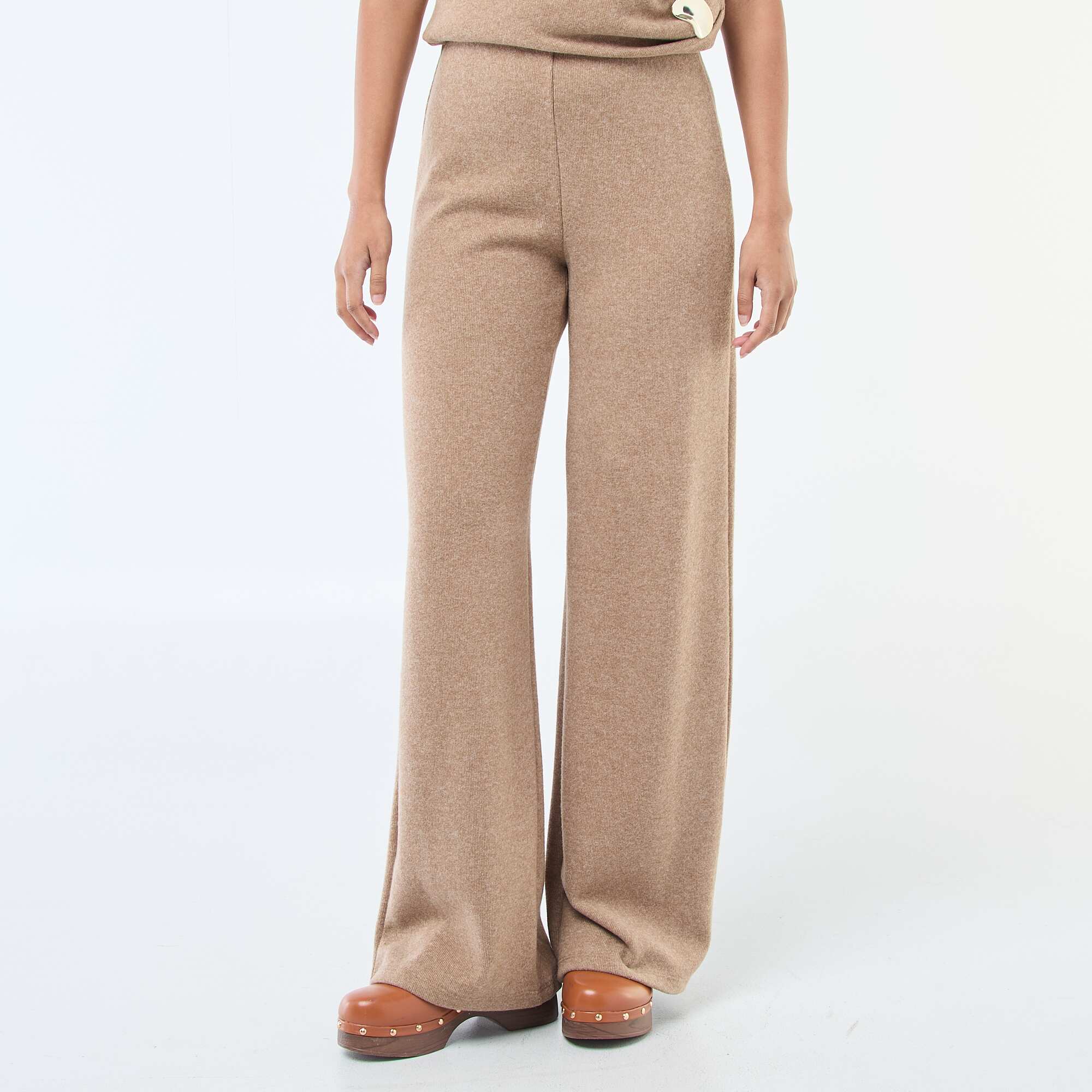 Wide Leg Lounge Knit Pants BEIGE - Image 2