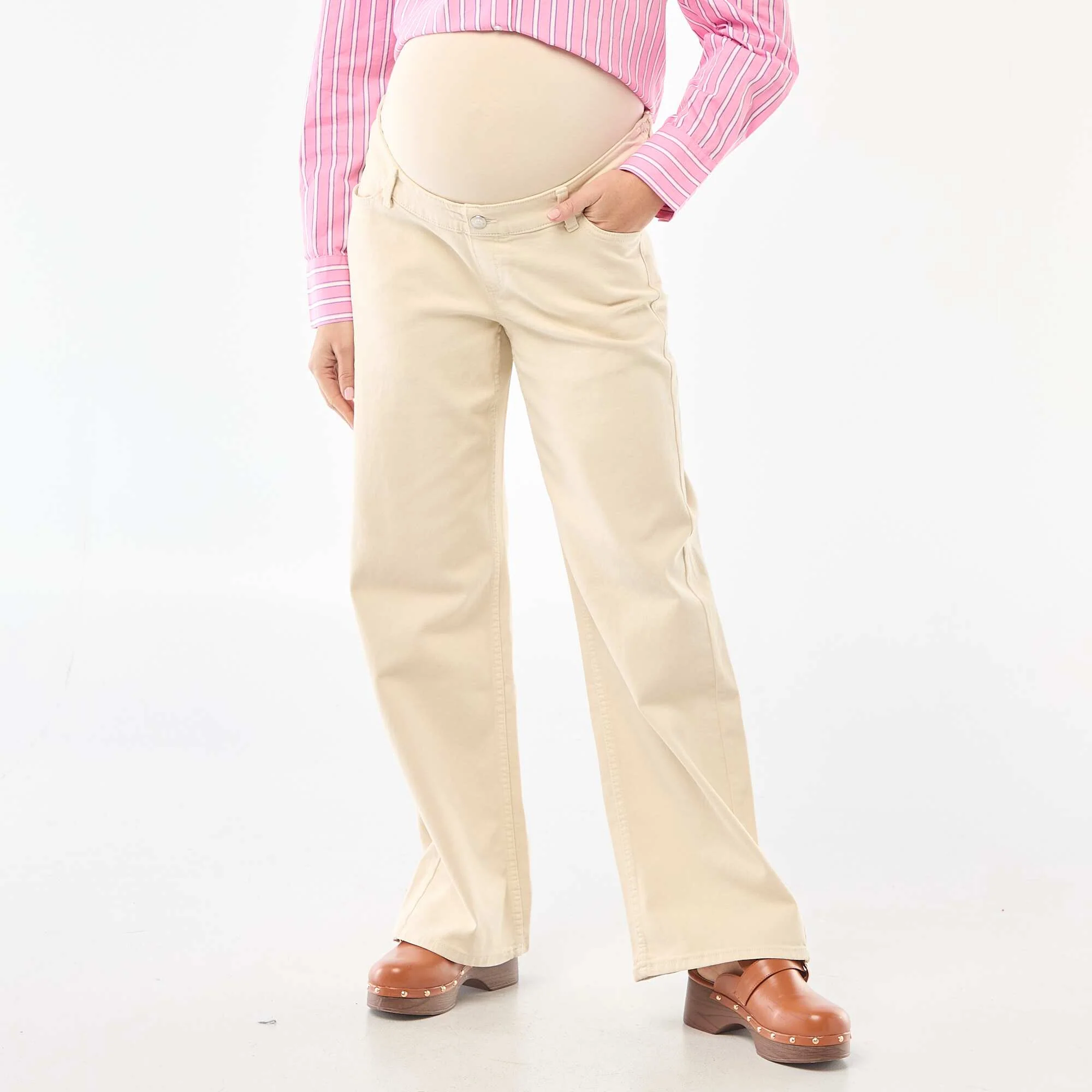 Wide Leg Maternity Trousers BEIGE - Image 2