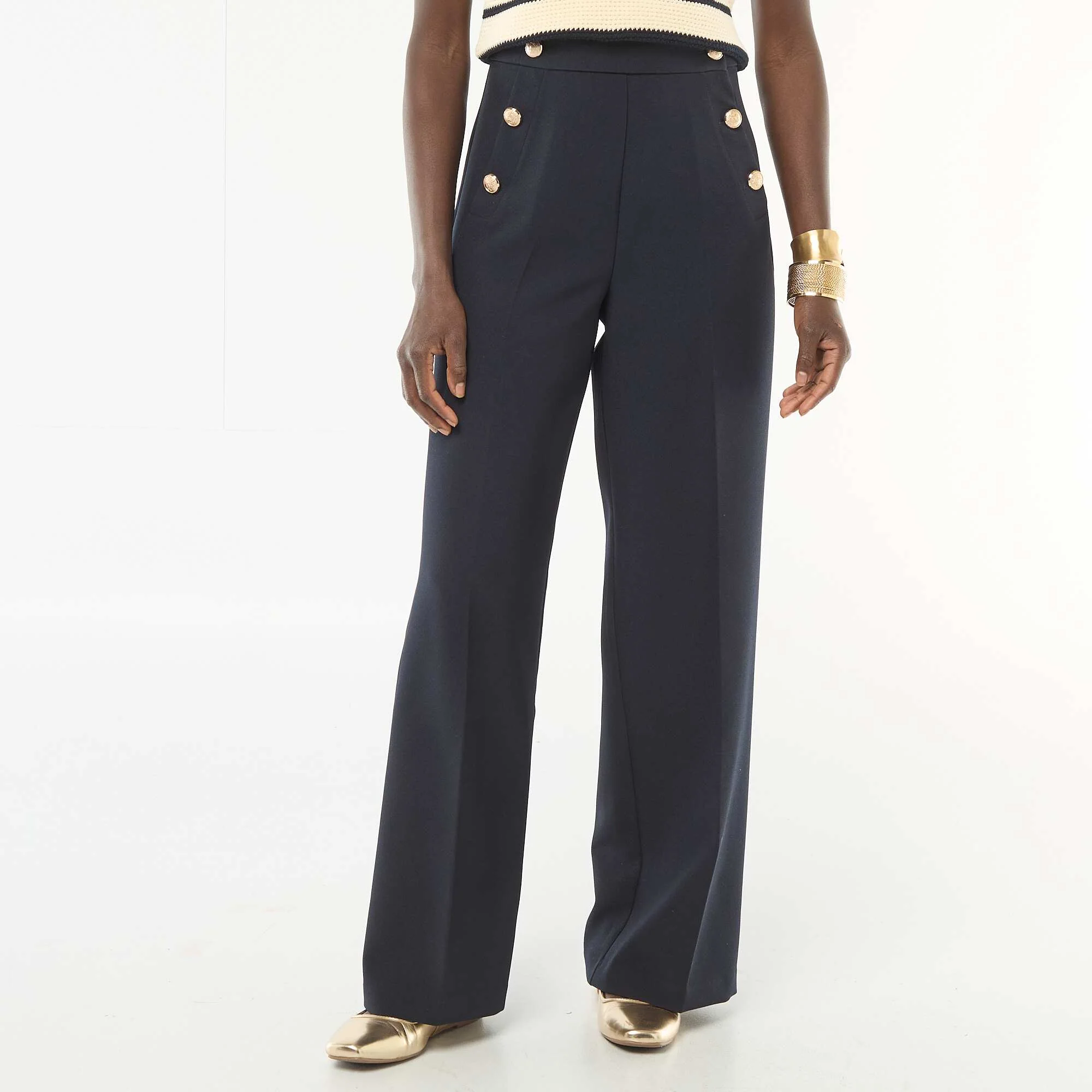 Wide-Leg Sailor Button Pants BLUE - Image 2