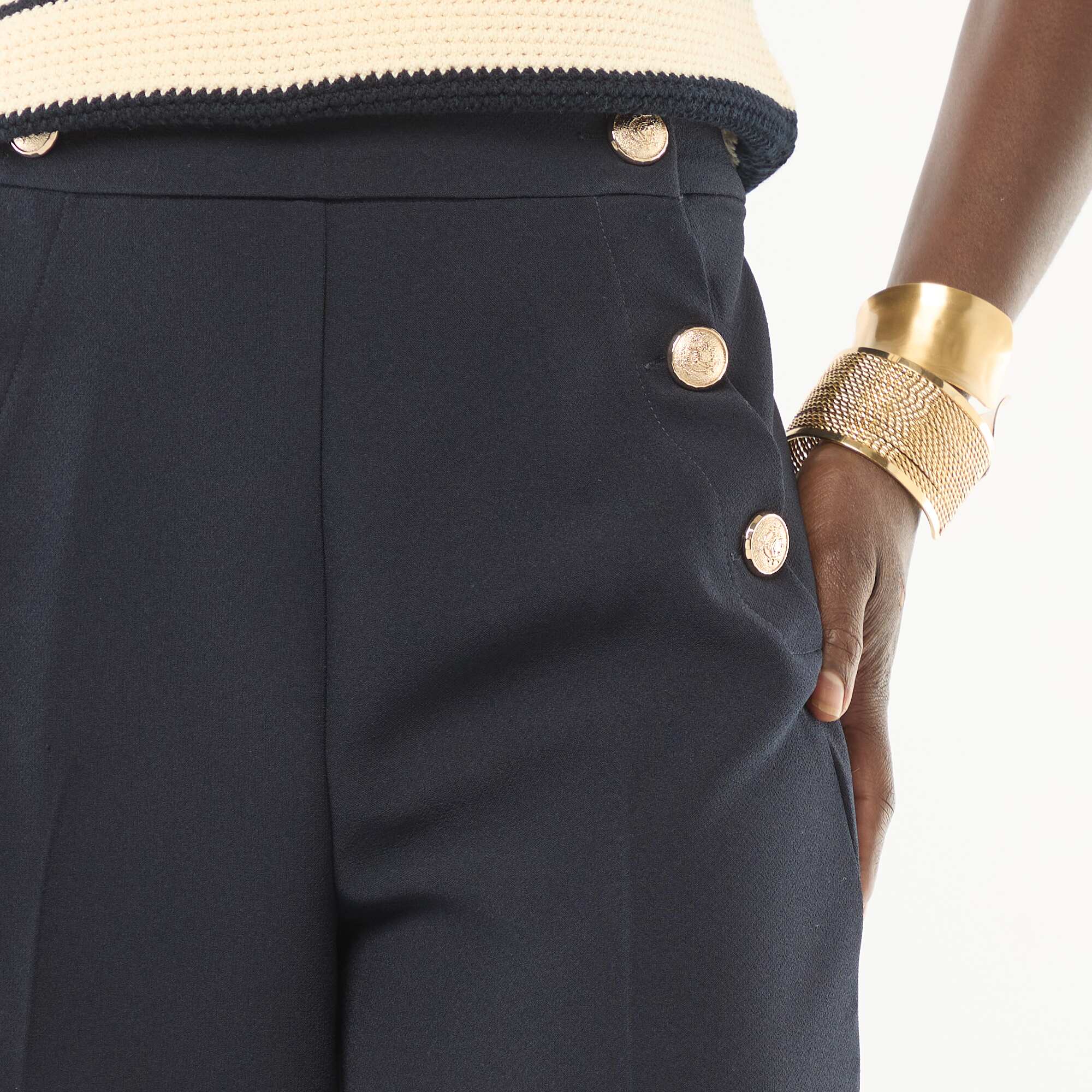 Wide-Leg Sailor Button Pants BLUE - Image 4