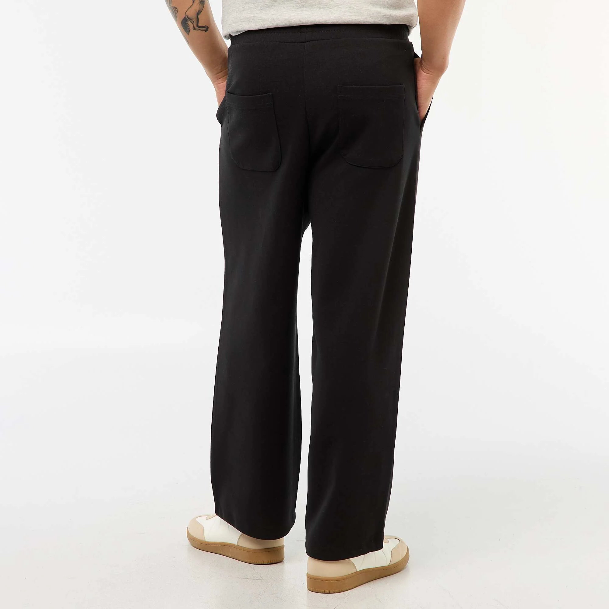 Wide-Leg Solid Cotton Trousers BLACK - Image 3