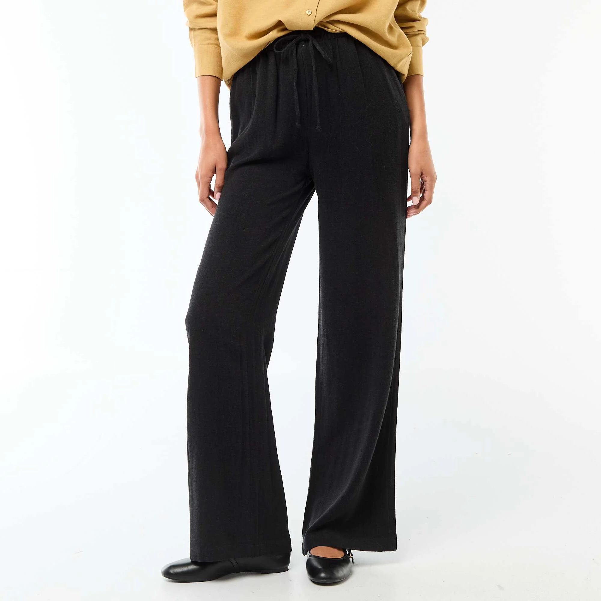 Wide Leg Solid Trousers with 2 Pockets BLACK - Image 2