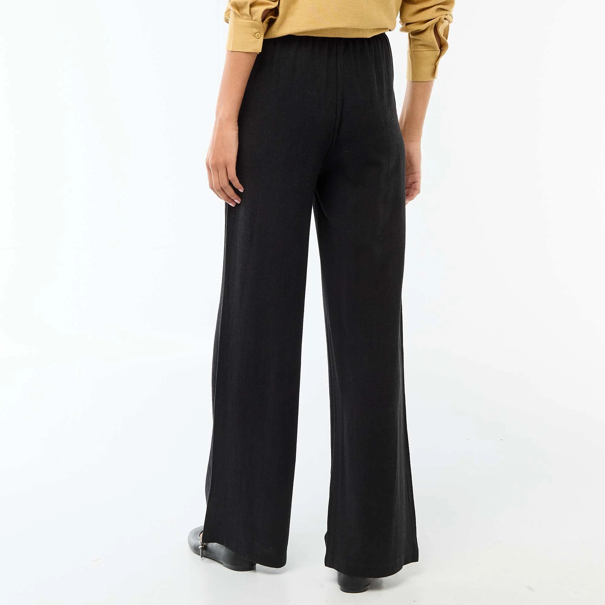 Wide Leg Solid Trousers with 2 Pockets BLACK - Image 3