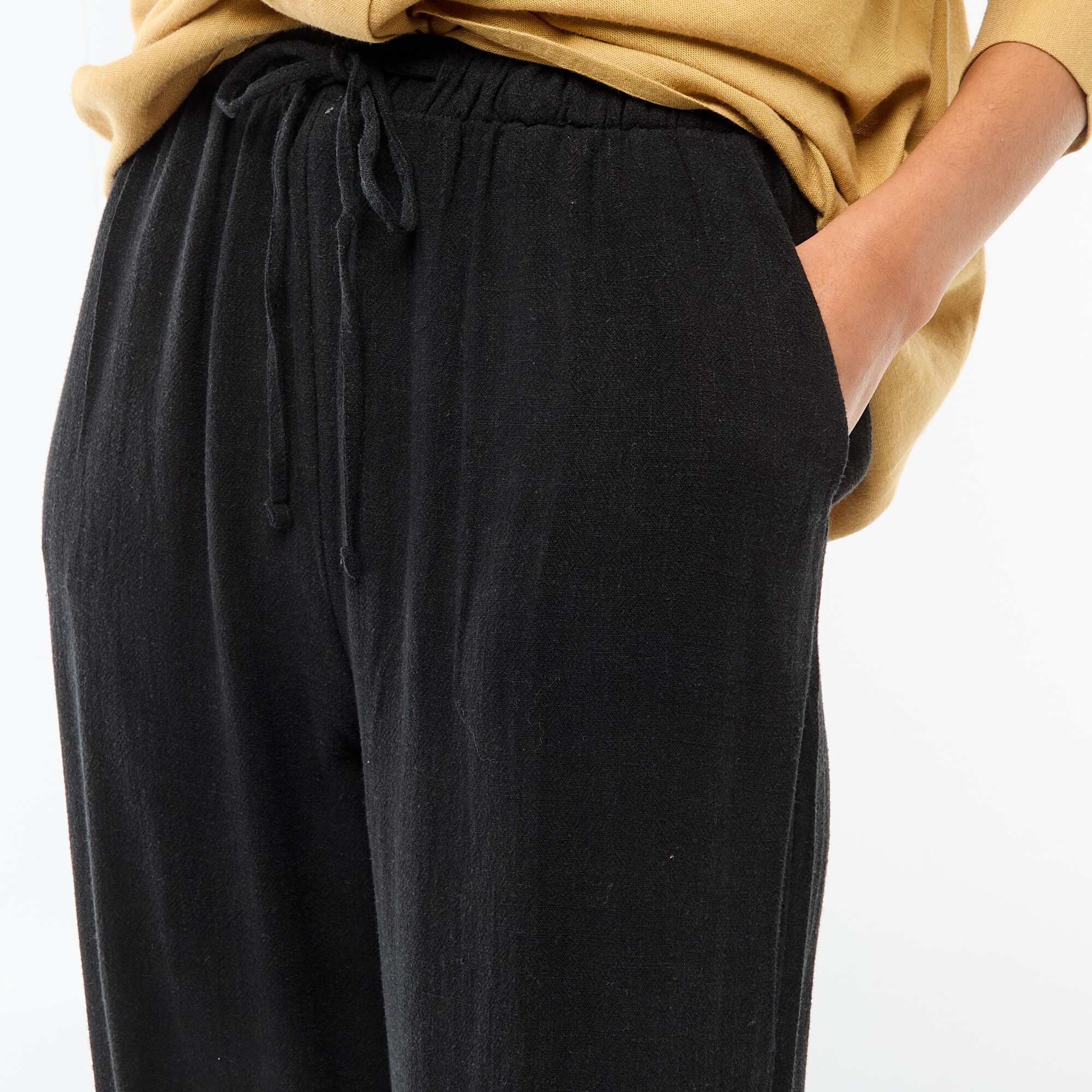 Wide Leg Solid Trousers with 2 Pockets BLACK - Image 4