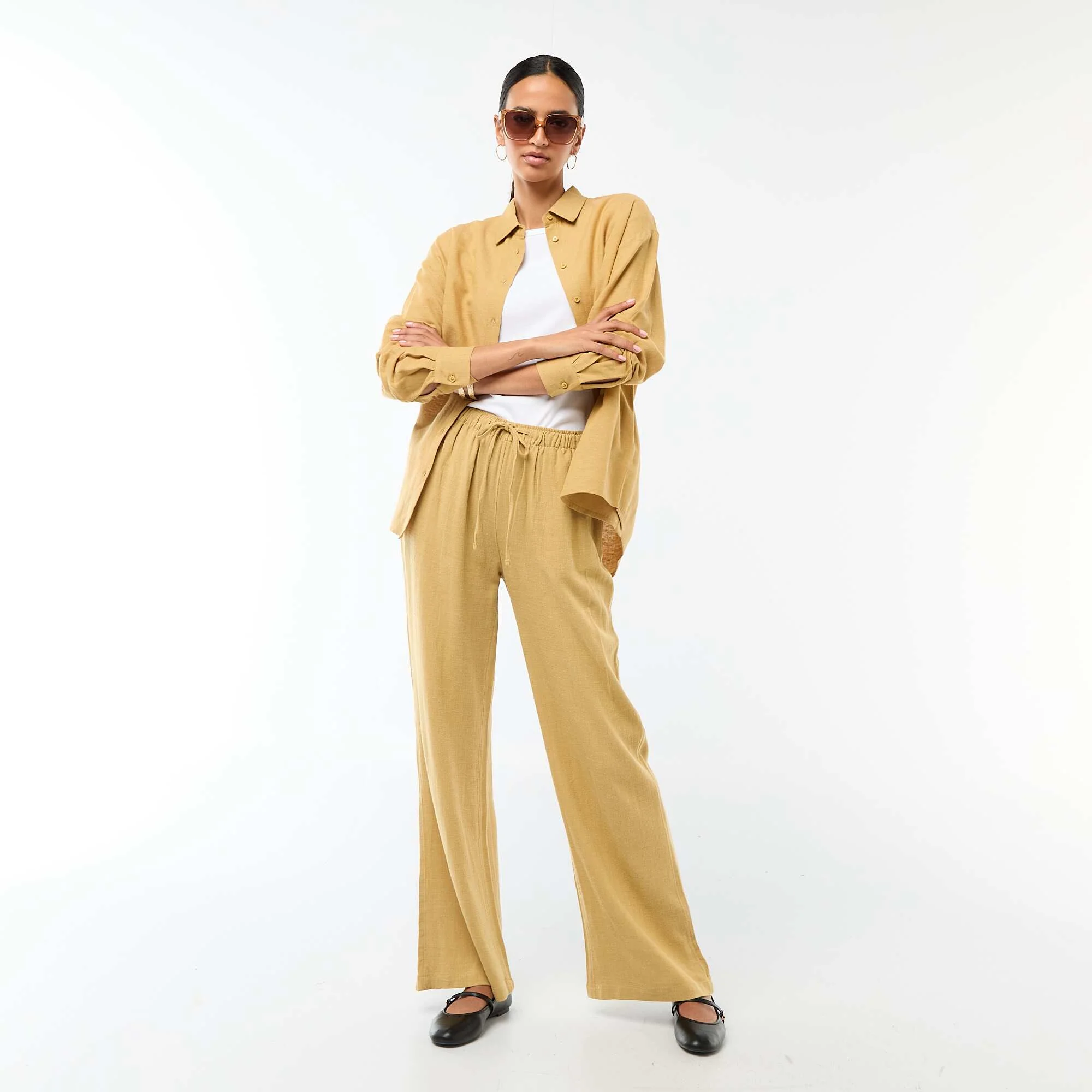 Wide Leg Solid Trousers with 2 Pockets GREEN