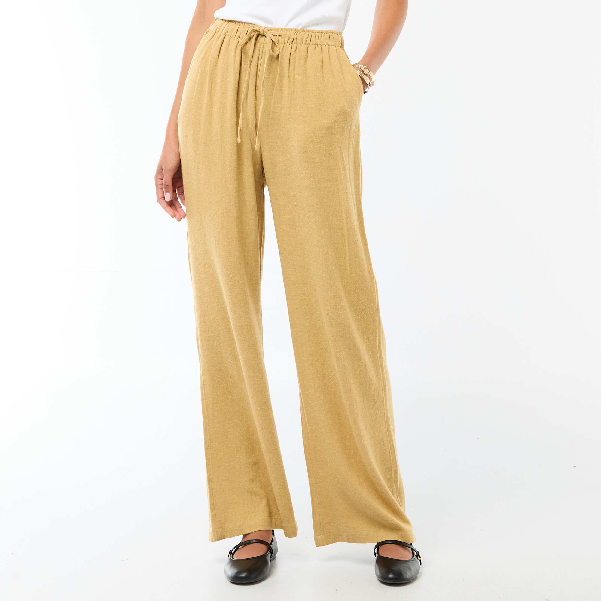 Wide Leg Solid Trousers with 2 Pockets GREEN - Image 2