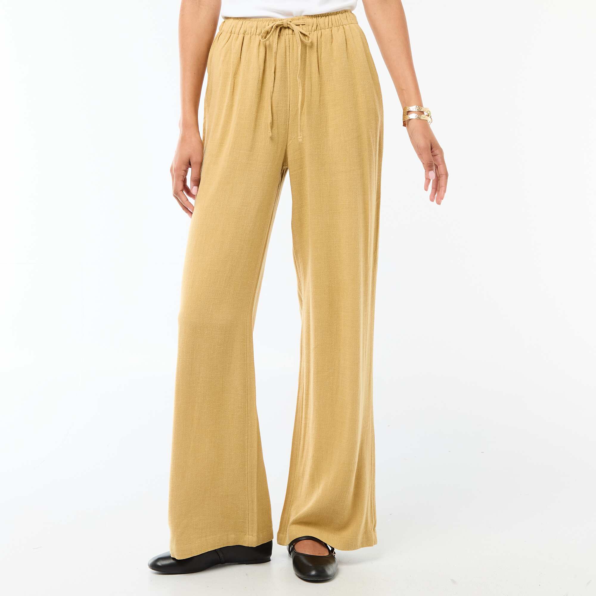 Wide Leg Solid Trousers with 2 Pockets GREEN - Image 4