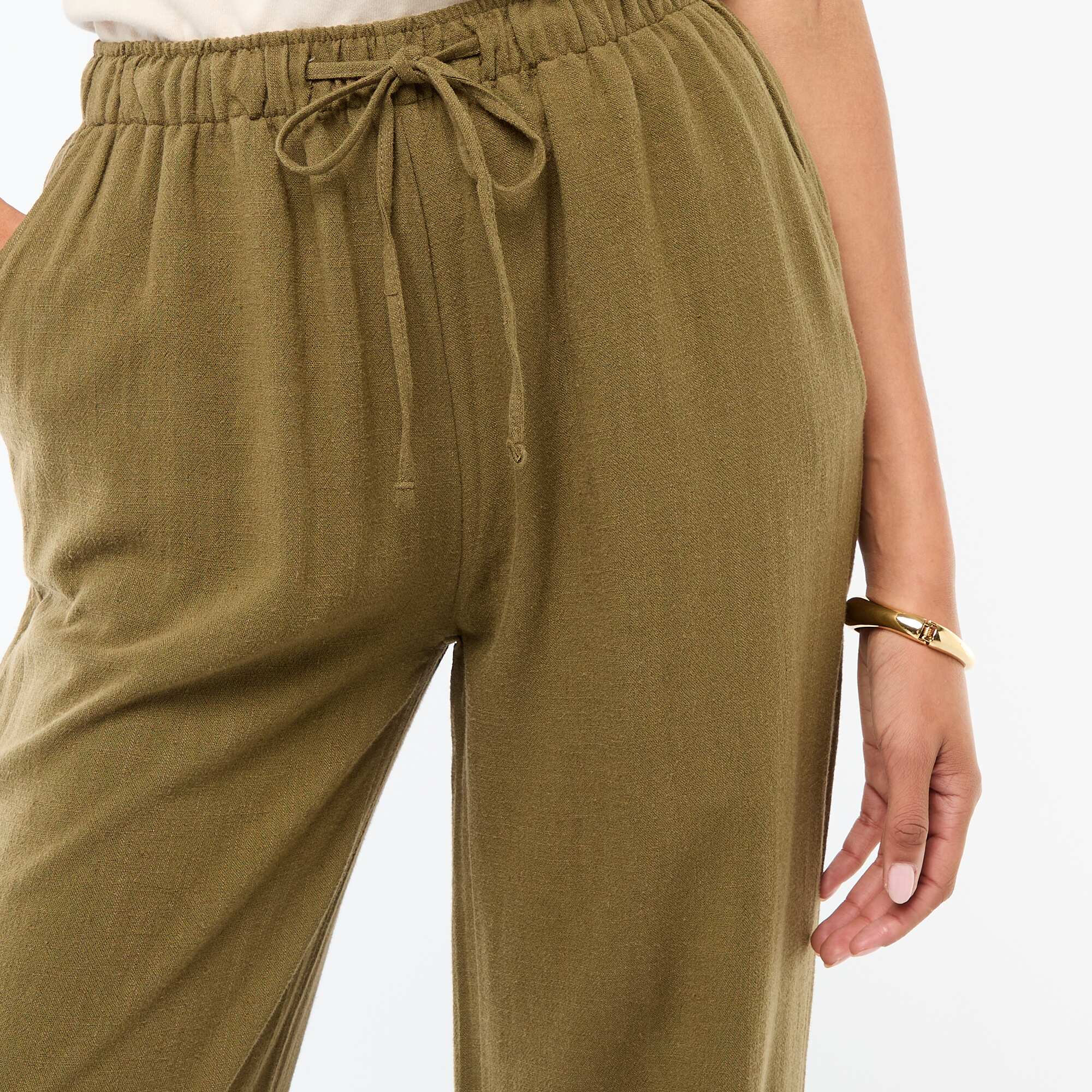 Wide Leg Solid Trousers with 2 Pockets KHAKI - Image 5
