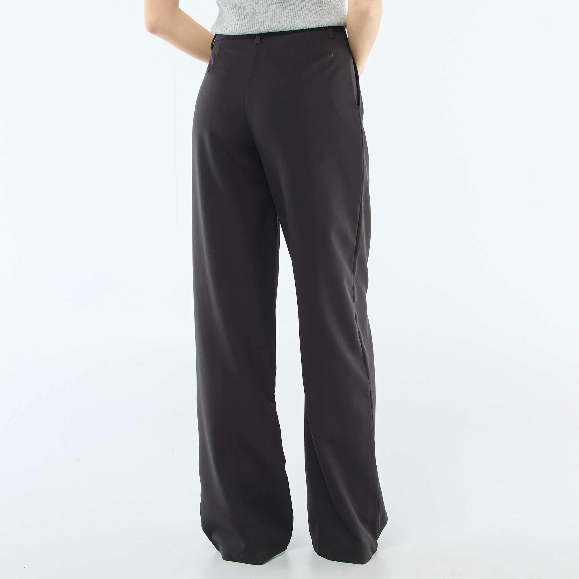 Wide-Leg Trousers with Asymmetrical Opening BLACK - Image 3
