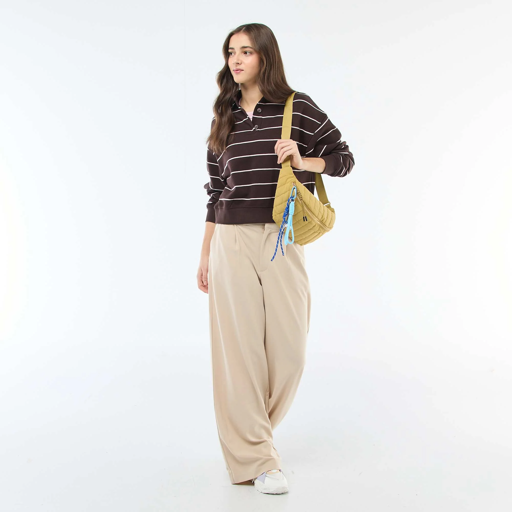 Wide-Leg Trousers with Boxer-Style Waistband BEIGE