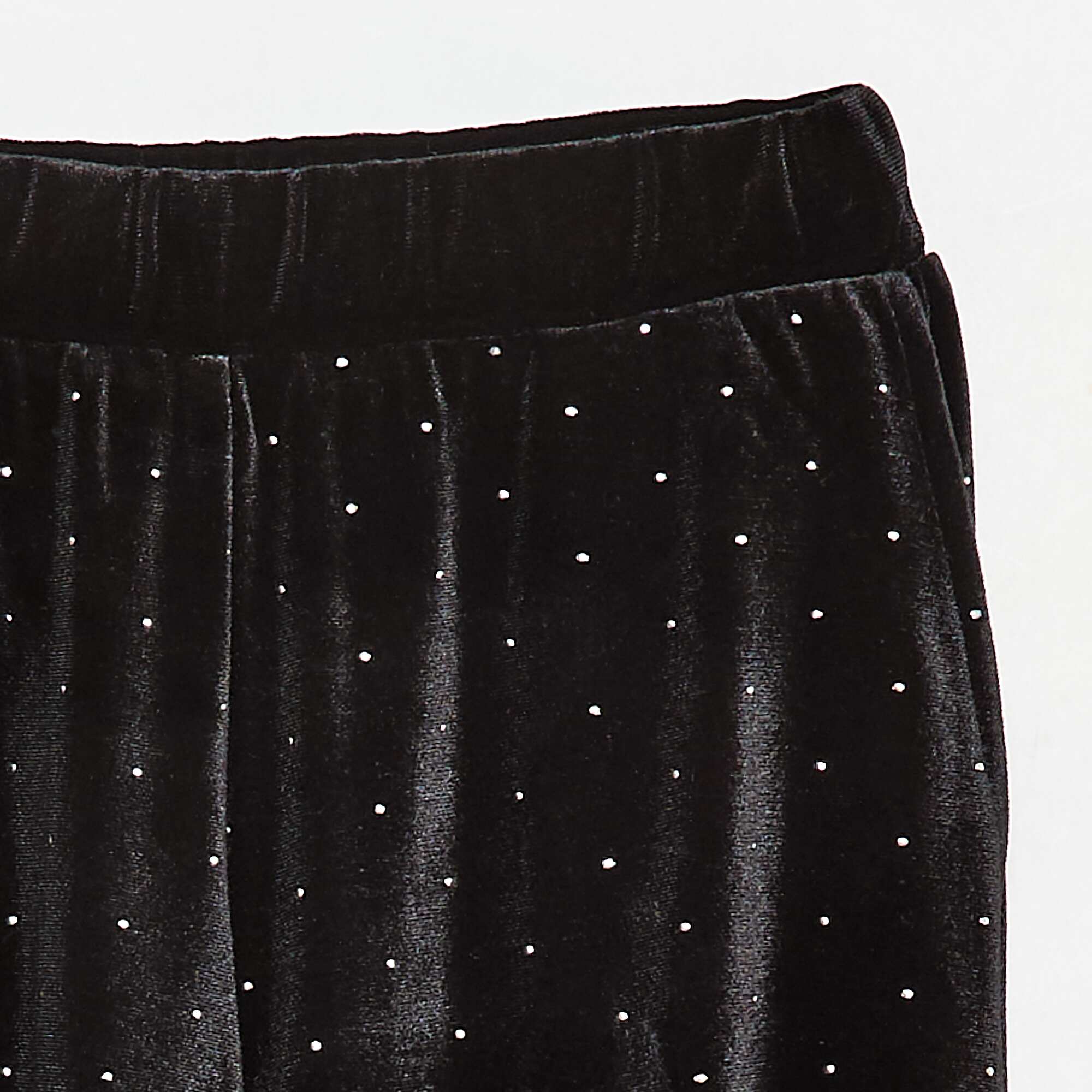 Wide Leg Velvet Trousers with Stud Detail BLACK - Image 4