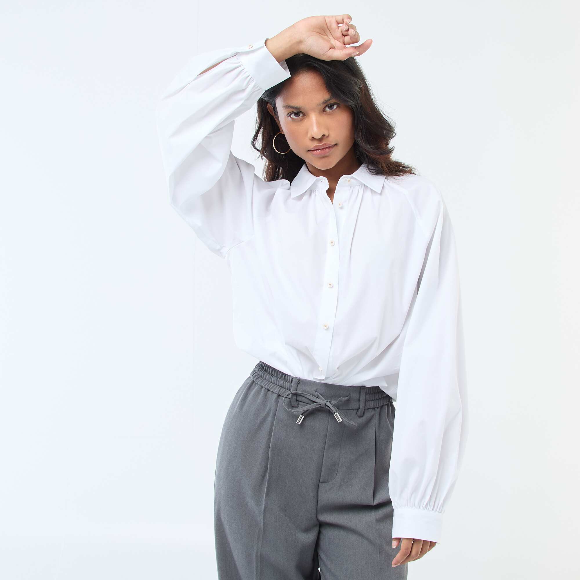 Wide-Sleeve Poplin Shirt WHITE