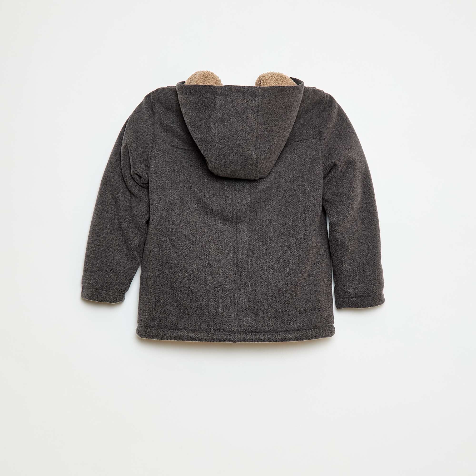 Wool-Look Hooded Coat with Warm Lining GREY - Image 2