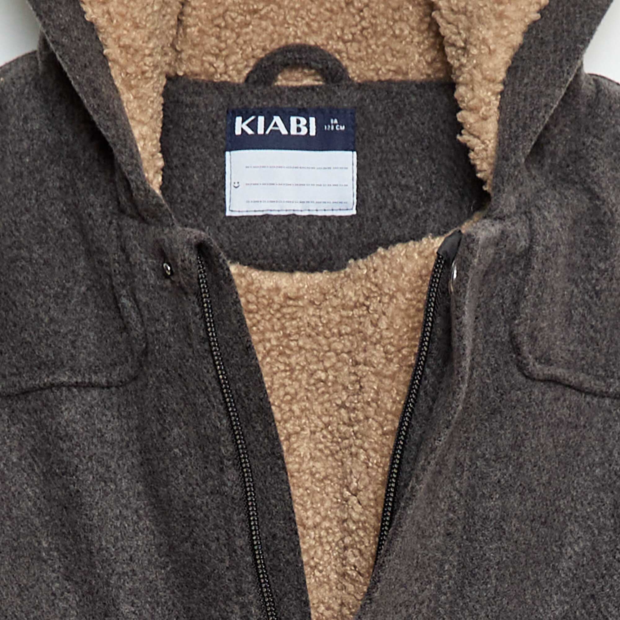 Wool-Look Hooded Coat with Warm Lining GREY - Image 3