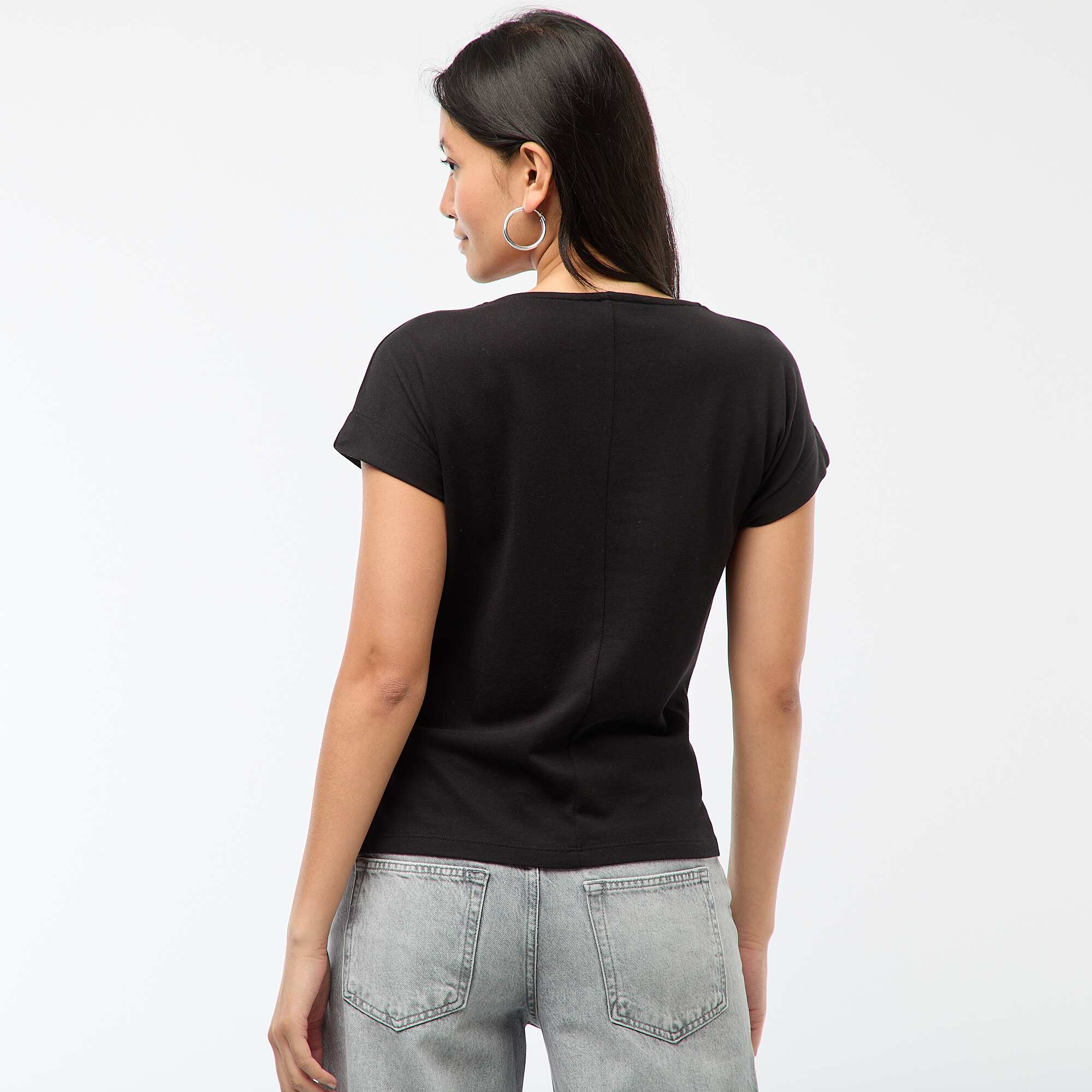 Wrap-Front Scoop Neck T-shirt BLACK - Image 3
