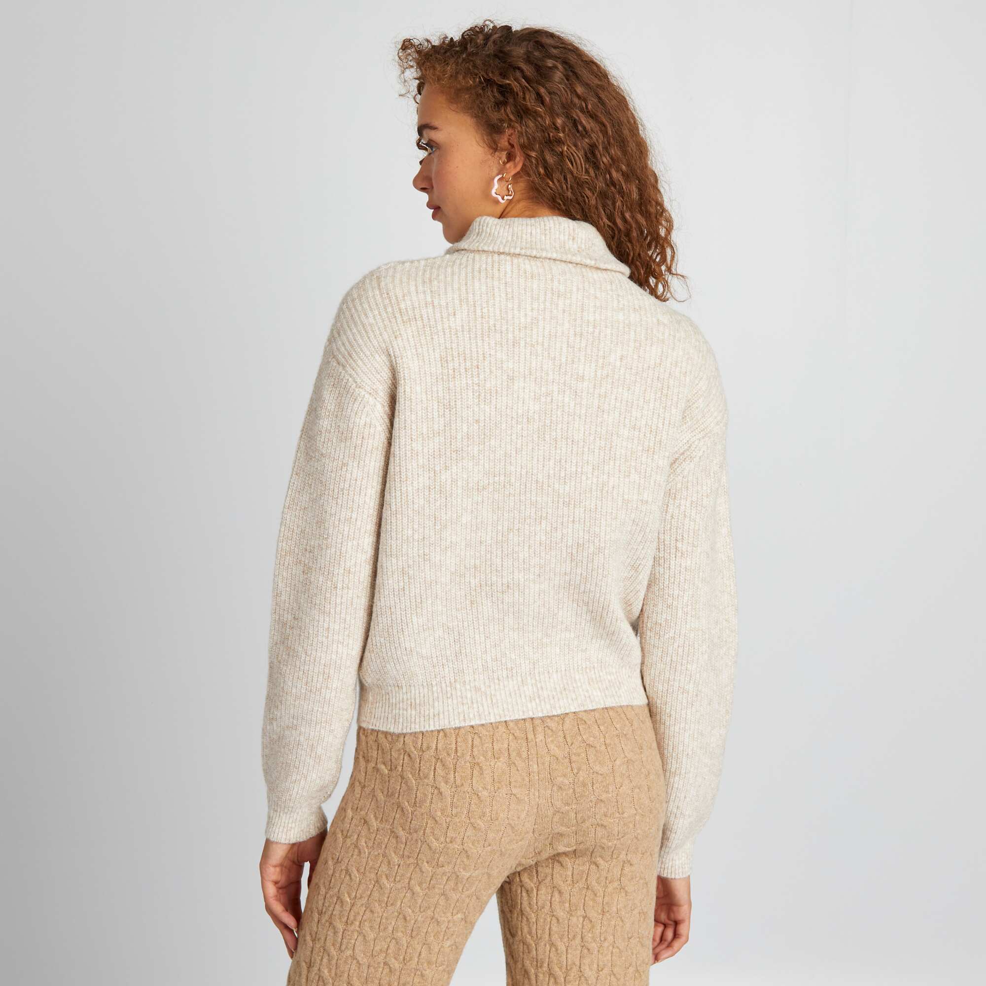 Zip-up high neck sweater BEIGE - Image 4