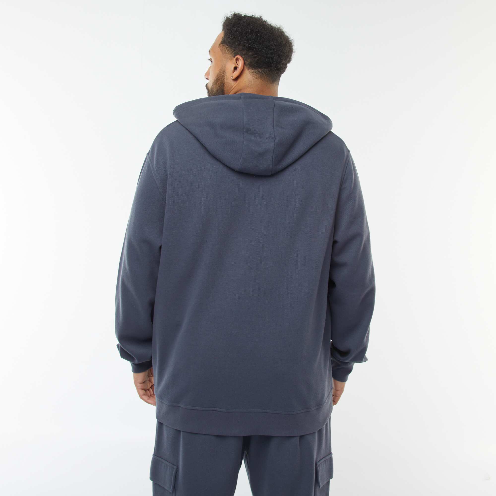Zip-up piqué knit hoodie BLUE - Image 5