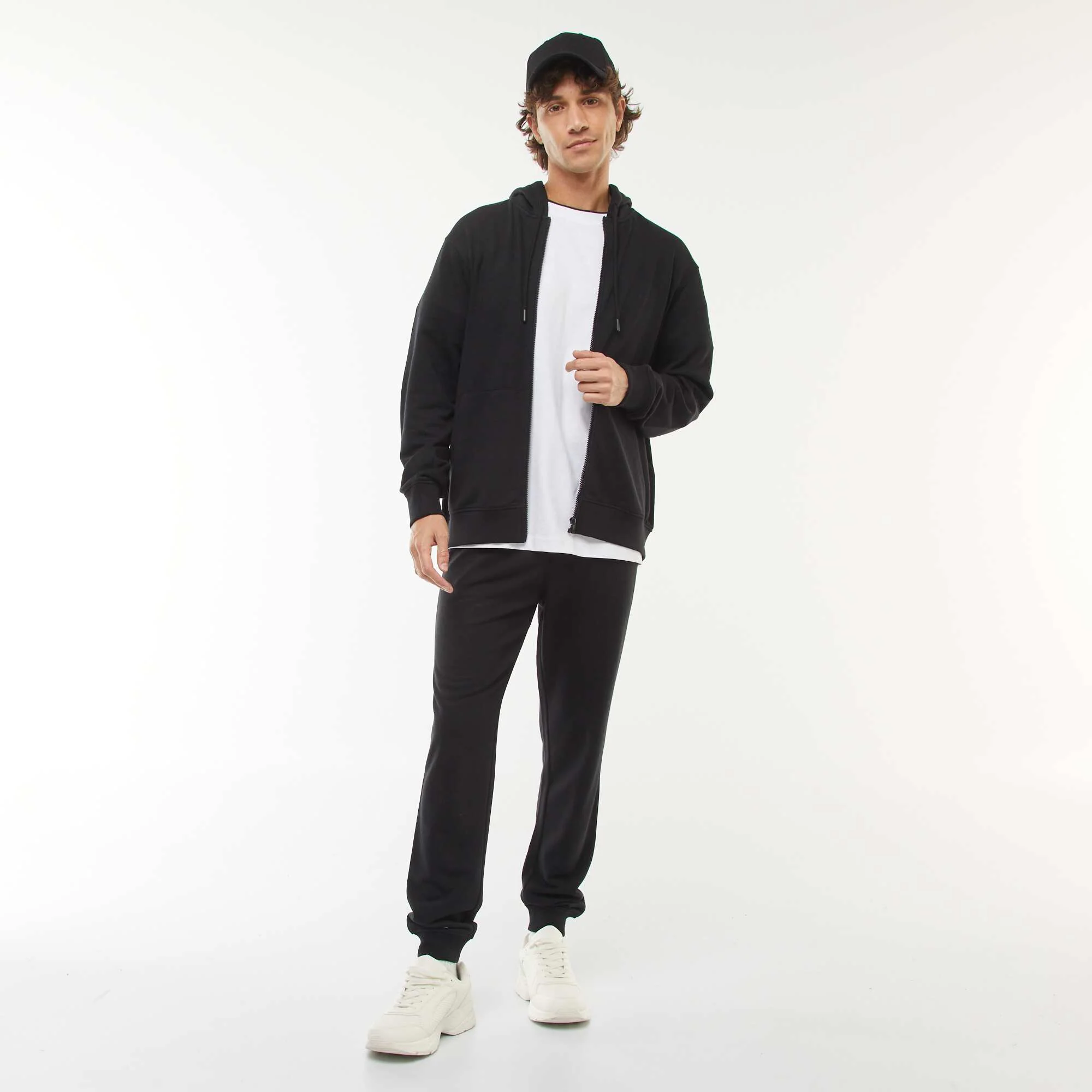 Zip-up sweatshirt fabric hoodie BLACK - Image 2