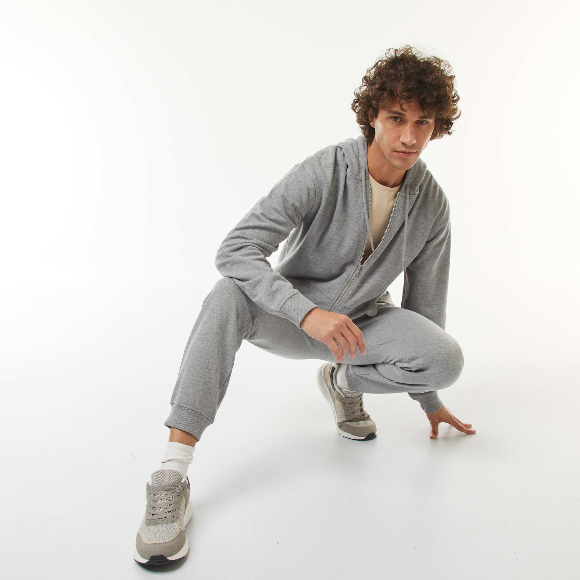 Zip-up sweatshirt fabric hoodie GREY - Image 2