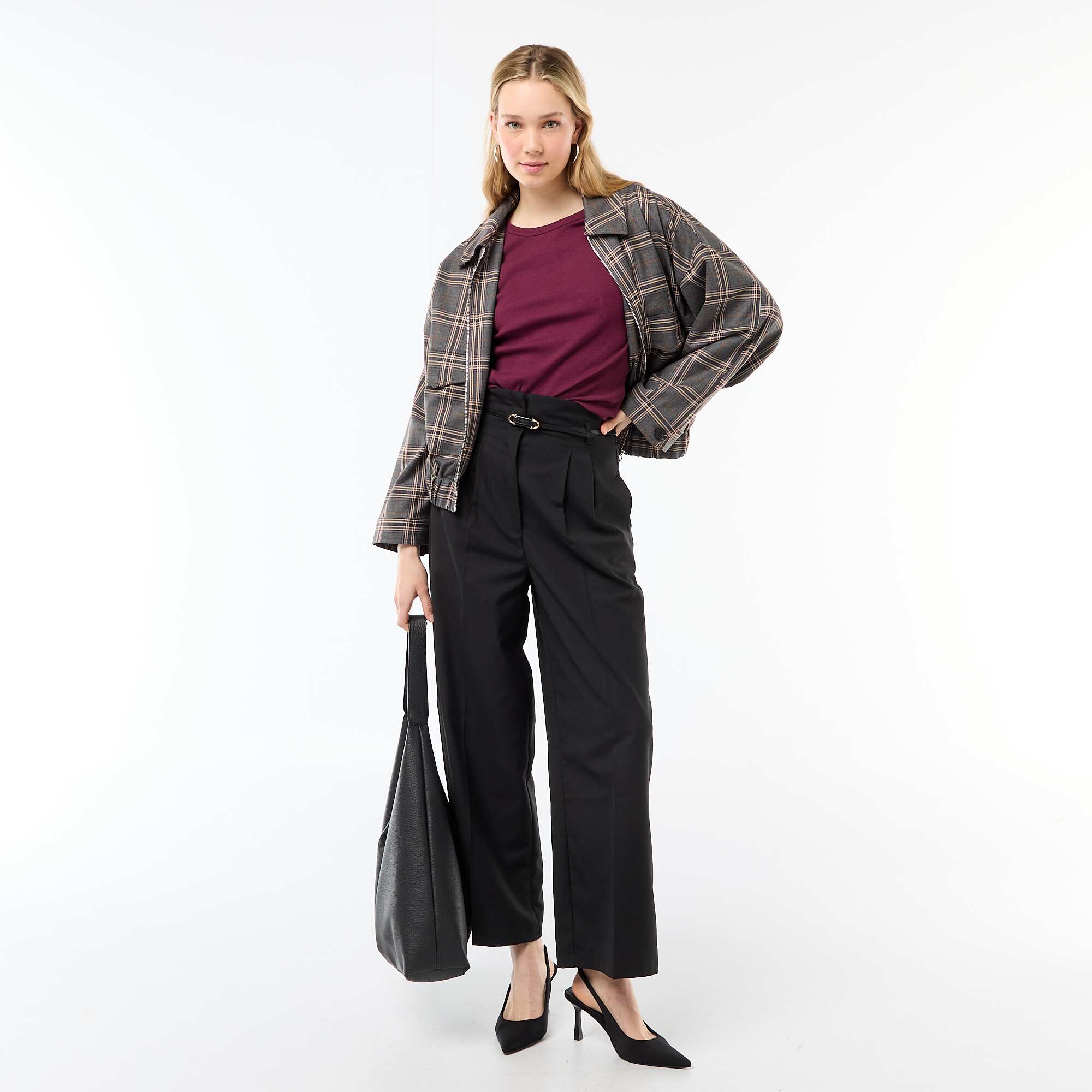 Zipped Checkered Jacket with Patch Pocket GREY - Image 2
