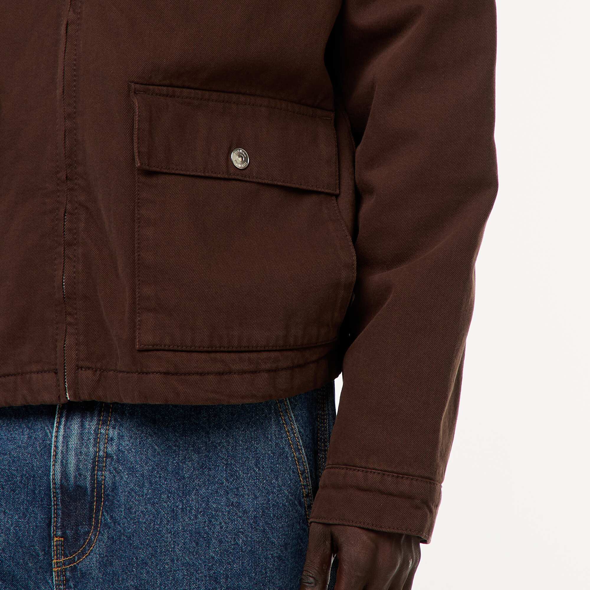 Zipped Twill Jacket with Ribbed Collar BROWN - Image 6